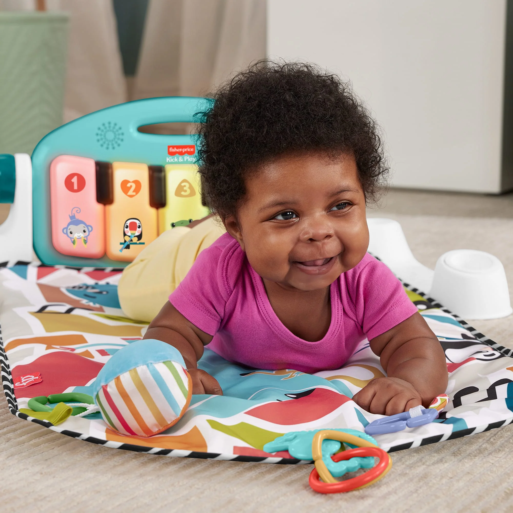 Türkçe Dil Destekli Mavi Fisher-Price Neşeli Hayvanlar Piyanolu Jimnastik Merkezi, Müzikli Eğitici Oyuncak Ve Oyun Matı - Image 2