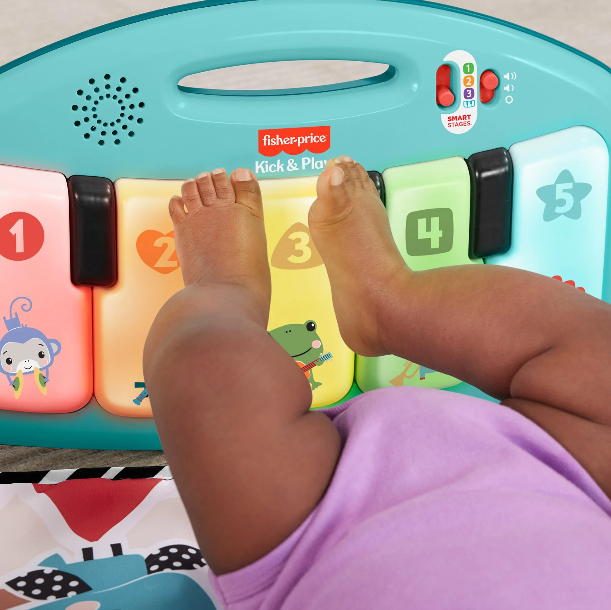 Türkçe Dil Destekli Mavi Fisher-Price Neşeli Hayvanlar Piyanolu Jimnastik Merkezi, Müzikli Eğitici Oyuncak Ve Oyun Matı - Image 3