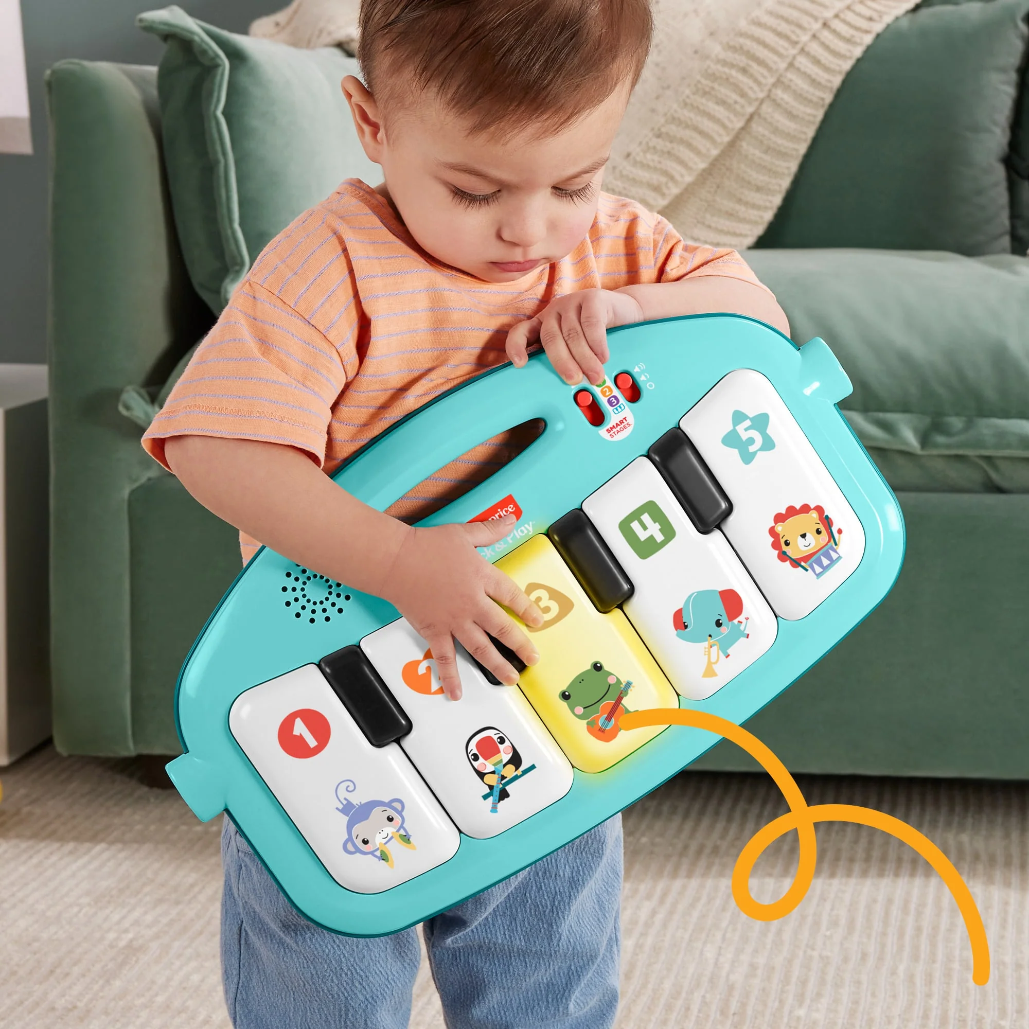 Türkçe Dil Destekli Mavi Fisher-Price Neşeli Hayvanlar Piyanolu Jimnastik Merkezi, Müzikli Eğitici Oyuncak Ve Oyun Matı - Image 4
