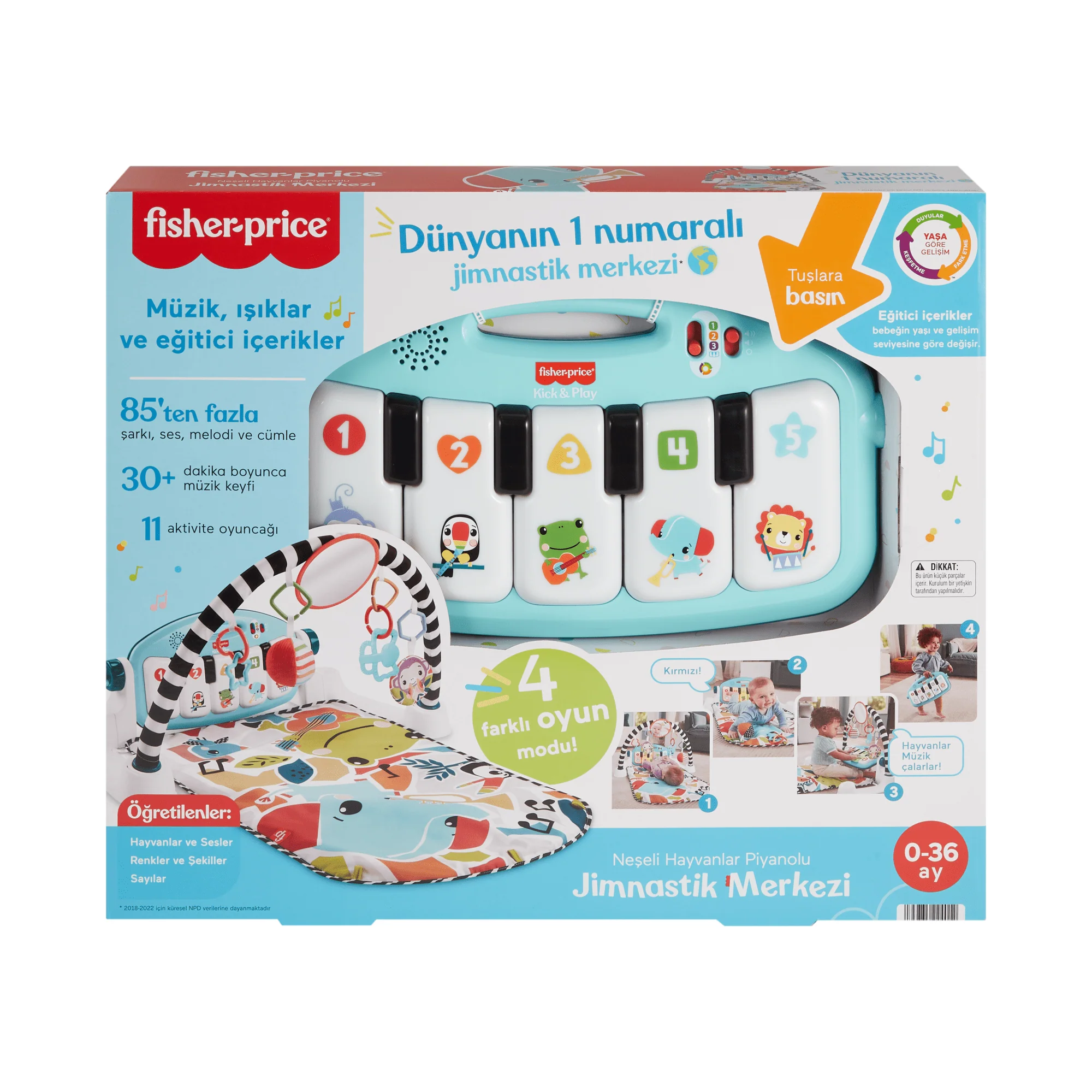 Türkçe Dil Destekli Mavi Fisher-Price Neşeli Hayvanlar Piyanolu Jimnastik Merkezi, Müzikli Eğitici Oyuncak Ve Oyun Matı - Image 5