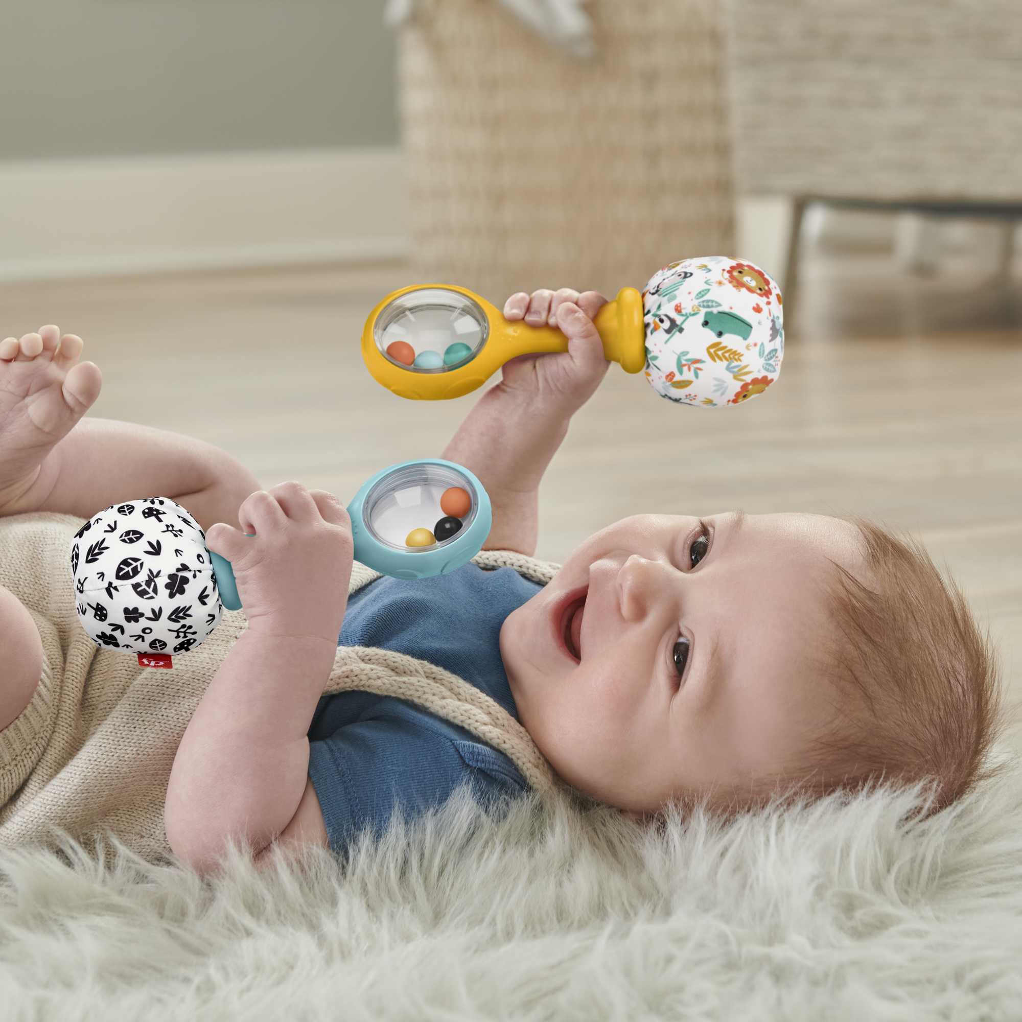 Fisher-Price Neşeli Marakas Oyuncak, 3 Ay Ve Üzeri Bebekler Için 2'Li Set, Yüksek Kontrastlı Renkler - Image 2