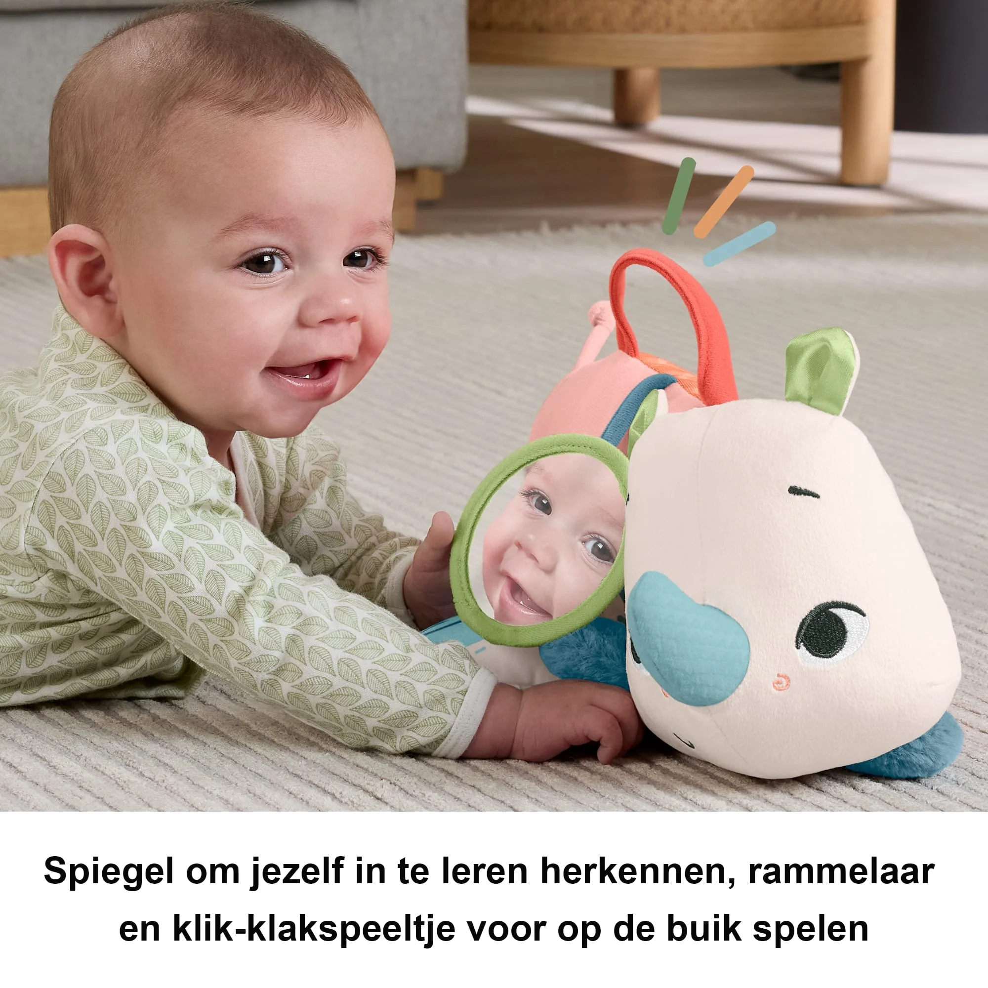 Fisher-Price Planet Friends Op De Buik Spelen Wandelende Neushoorn, Knuffel, Zintuiglijk Speelgoed Voor Pasgeboren Baby's - Image 3