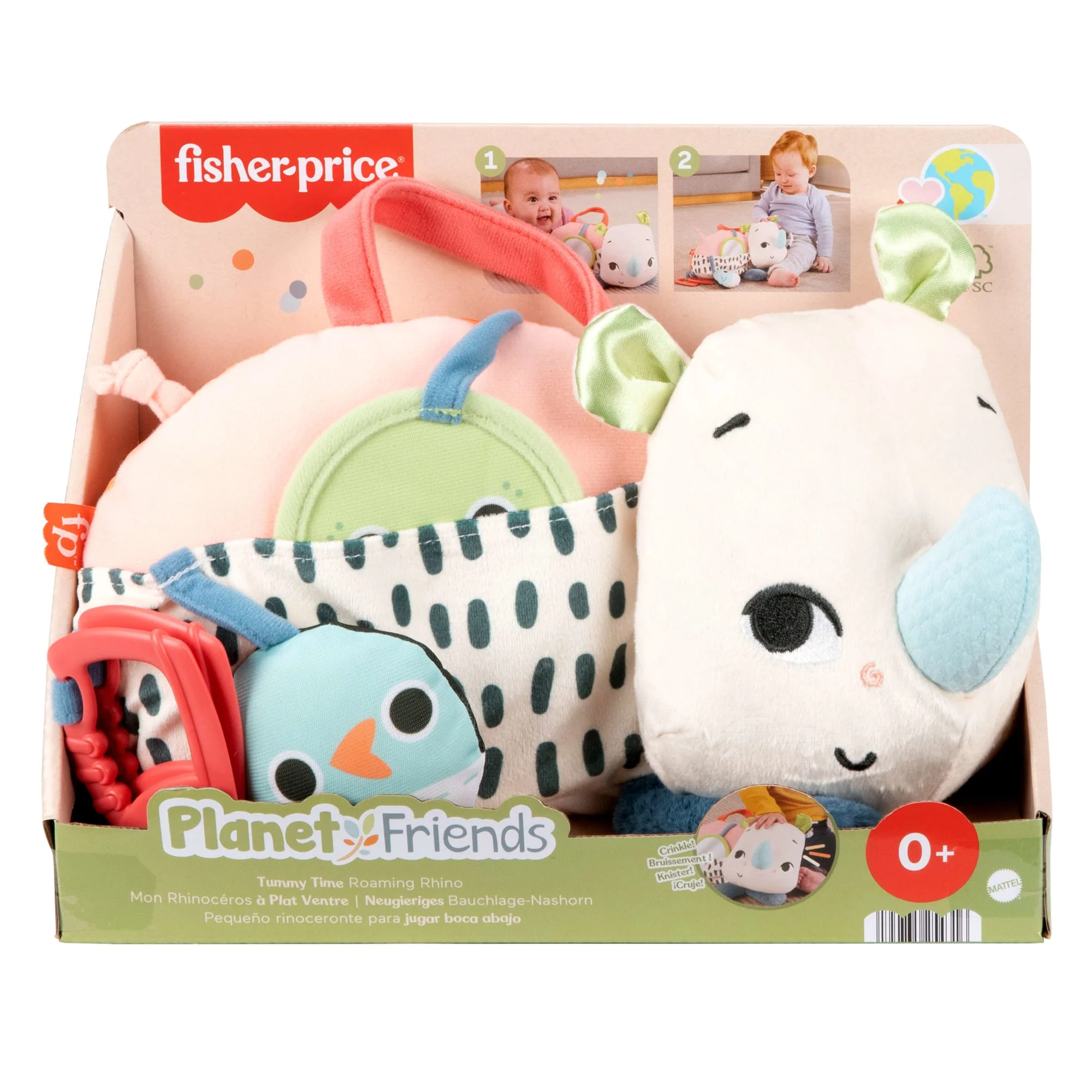 Fisher-Price Planet Friends Op De Buik Spelen Wandelende Neushoorn, Knuffel, Zintuiglijk Speelgoed Voor Pasgeboren Baby's - Image 6