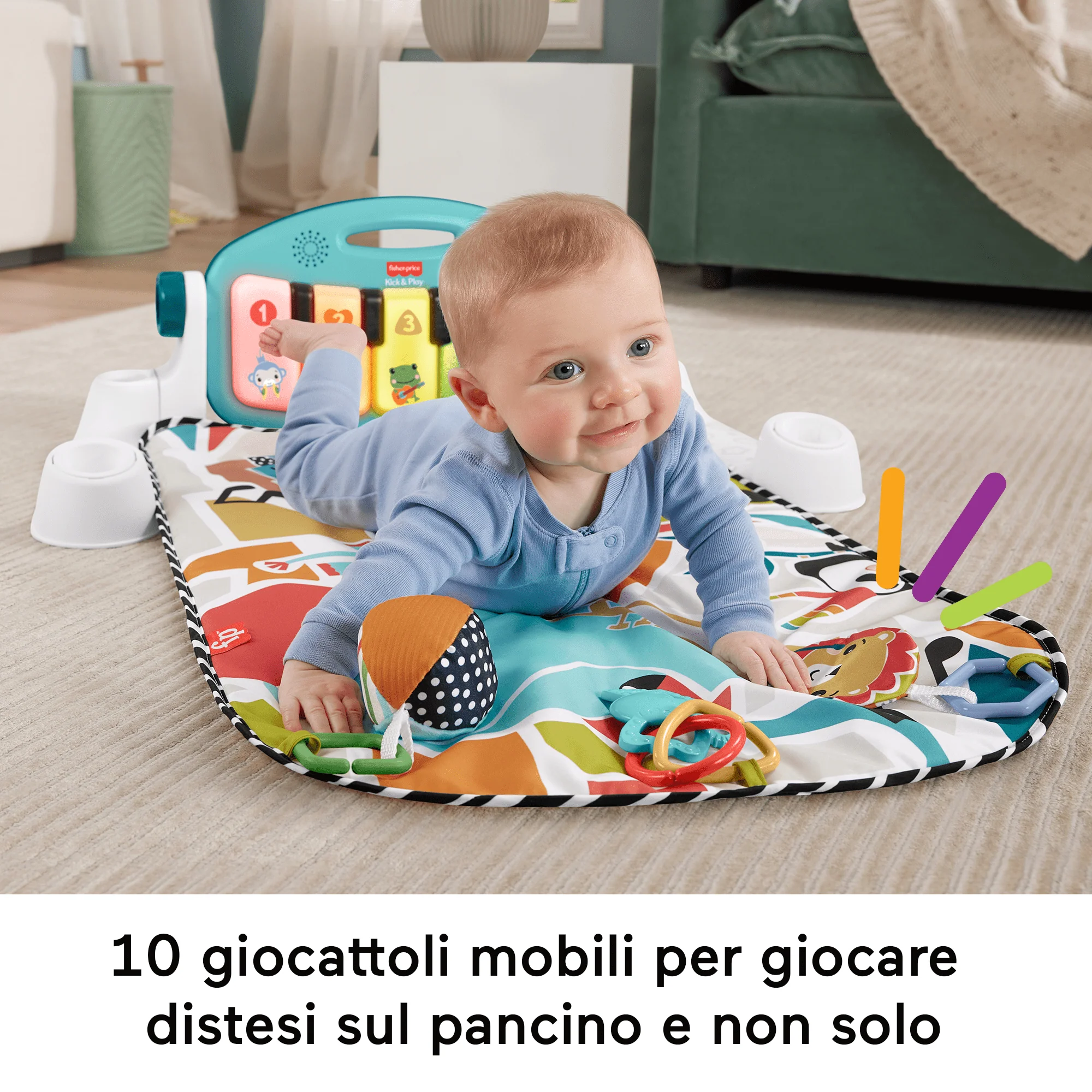 Fisher-Price Palestrina Baby Piano, Tappetino Per Bambini Con Gioco Musicale Per L'Apprendimento, Blu, Versione Italiana - Image 3