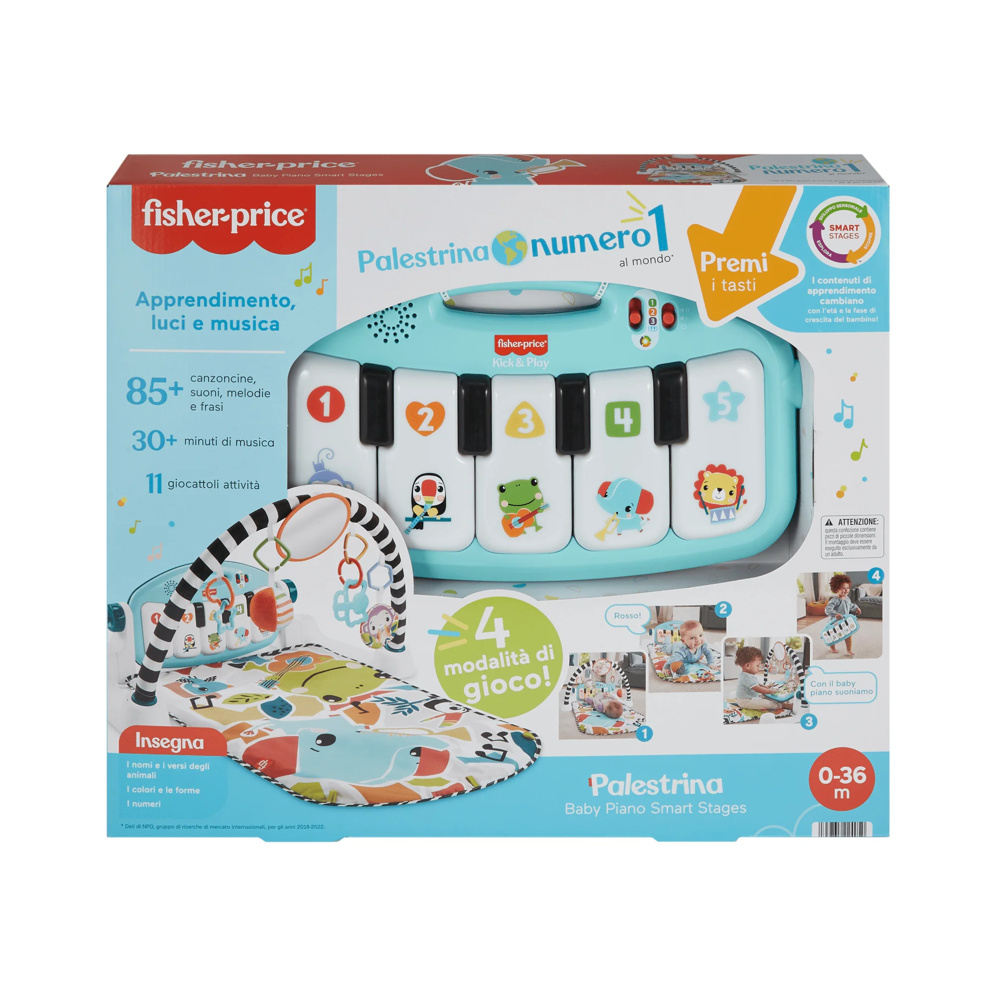 Fisher-Price Palestrina Baby Piano, Tappetino Per Bambini Con Gioco Musicale Per L'Apprendimento, Blu, Versione Italiana - Image 6