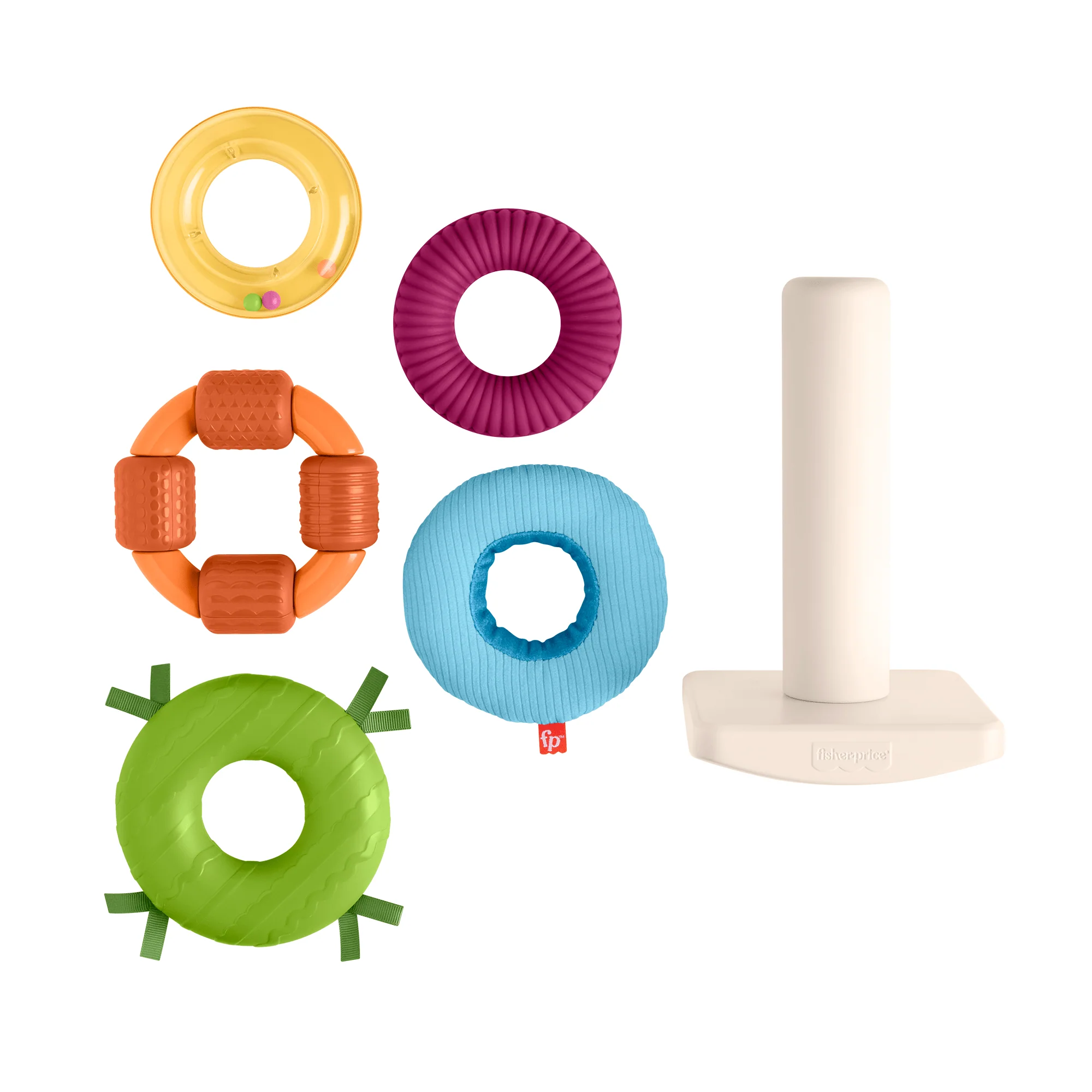 Pirámide Balanceante Sensorial De Fisher-Price Para Apilar Anillos, Juguete De Apilar Con Actividades De Desarrollo De La Motricidad Fina Para Bebés - Image 3