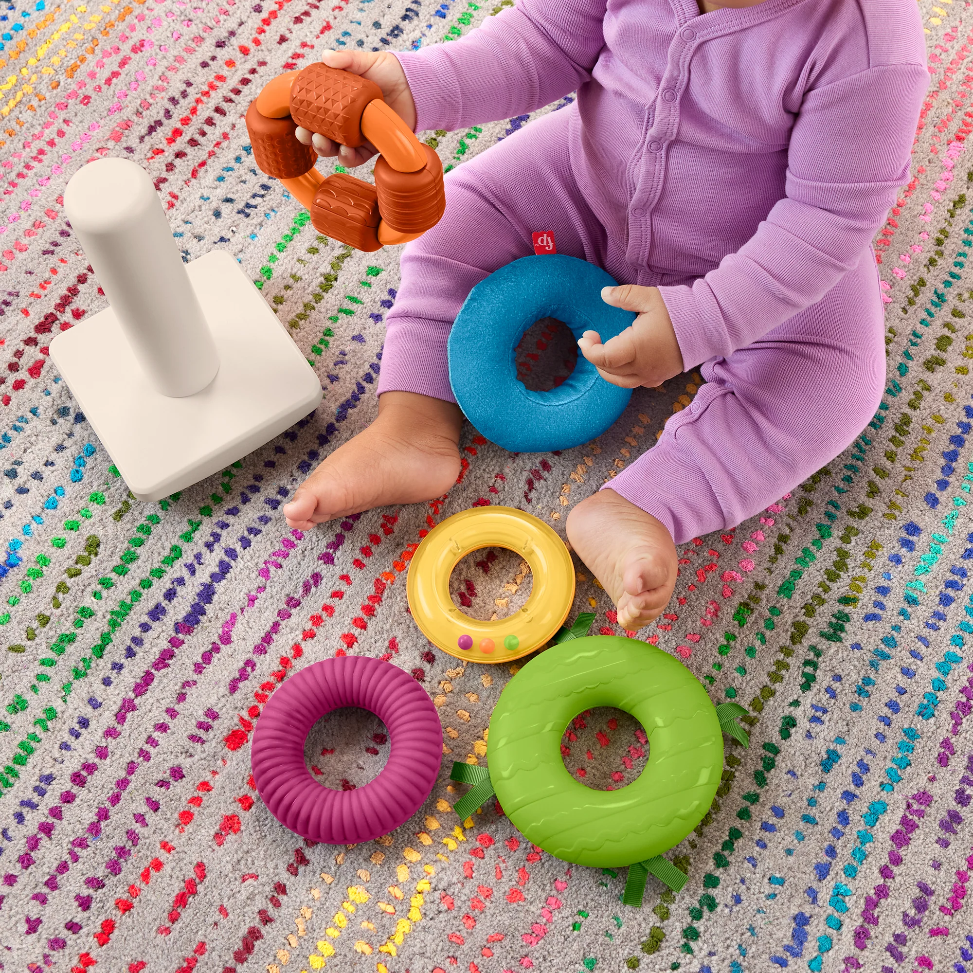 Pirámide Balanceante Sensorial De Fisher-Price Para Apilar Anillos, Juguete De Apilar Con Actividades De Desarrollo De La Motricidad Fina Para Bebés - Image 5