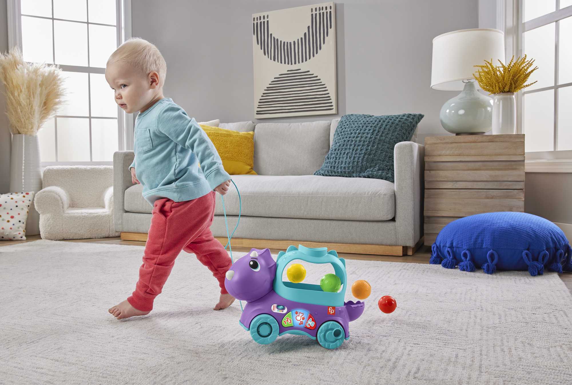 Fisher-Price Poppin’ Triceratops Interactive Ball Popper Pull Toy - Image 2