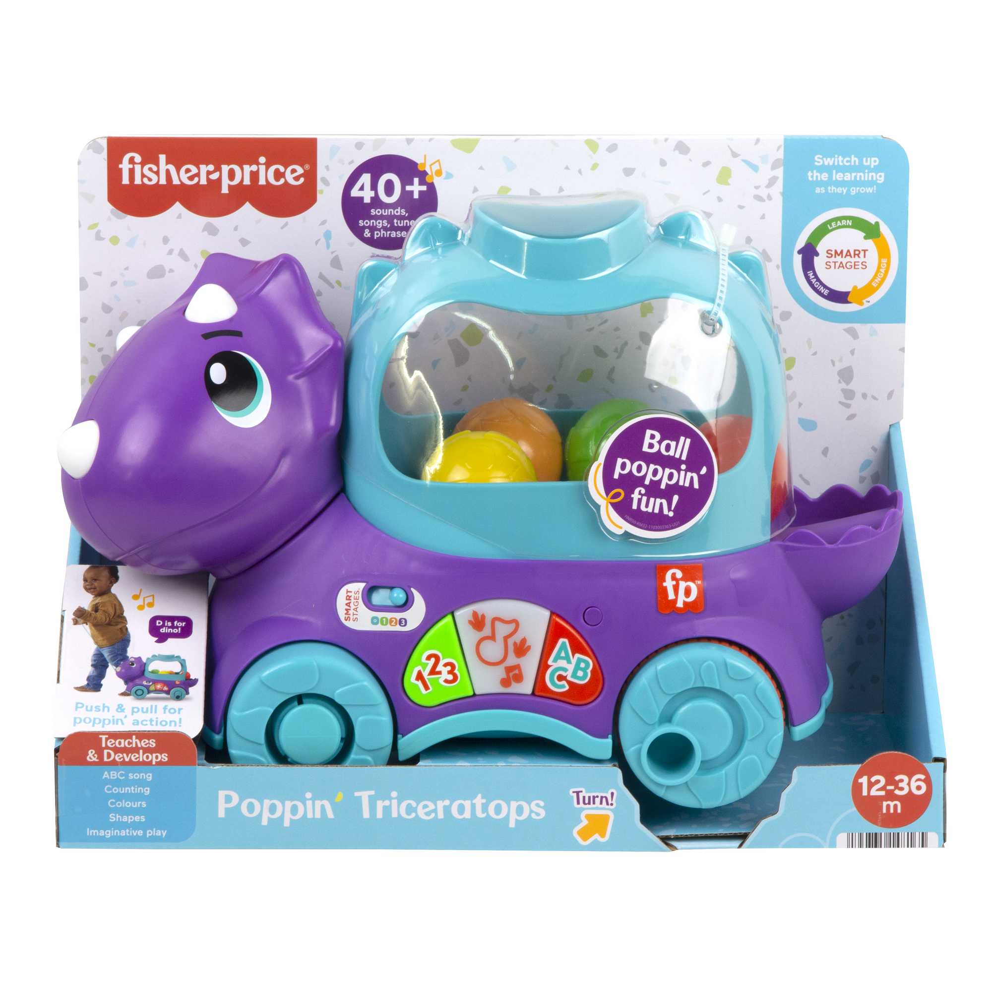 Fisher-Price Poppin’ Triceratops Interactive Ball Popper Pull Toy - Image 6