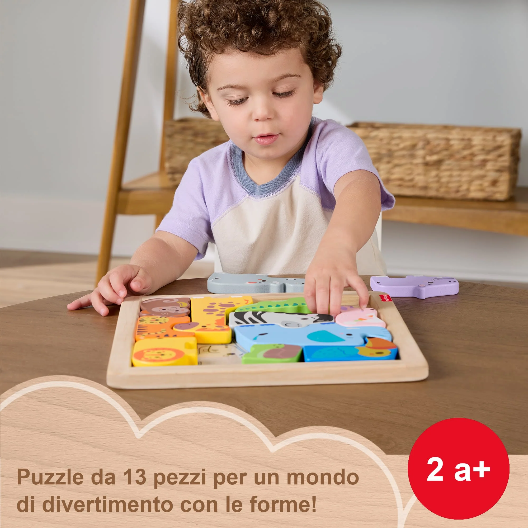 Fisher-Price Puzzle Animali in Legno, Giocattolo Cercaforme Per Bambini, 13 Pezzi in Legno - Image 2