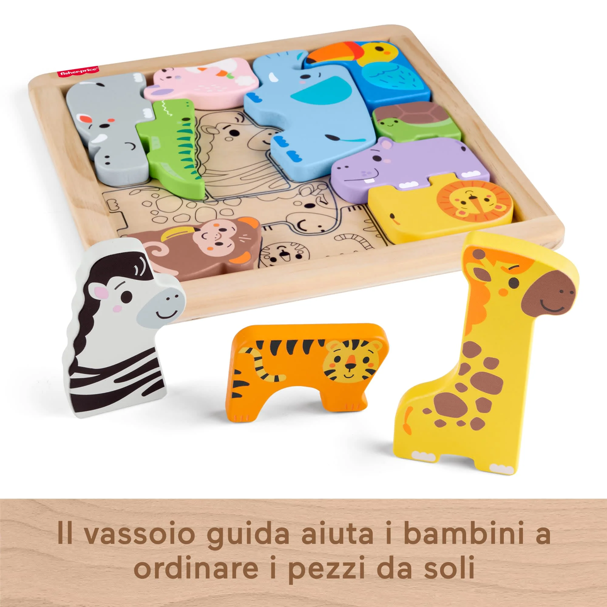 Fisher-Price Puzzle Animali in Legno, Giocattolo Cercaforme Per Bambini, 13 Pezzi in Legno - Image 5