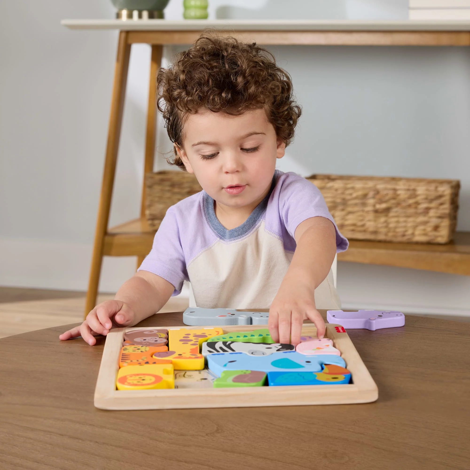 Fisher-Price-Puzzle Animaux En Bois-Tri De Formes Avec 13 Pièces - Image 2