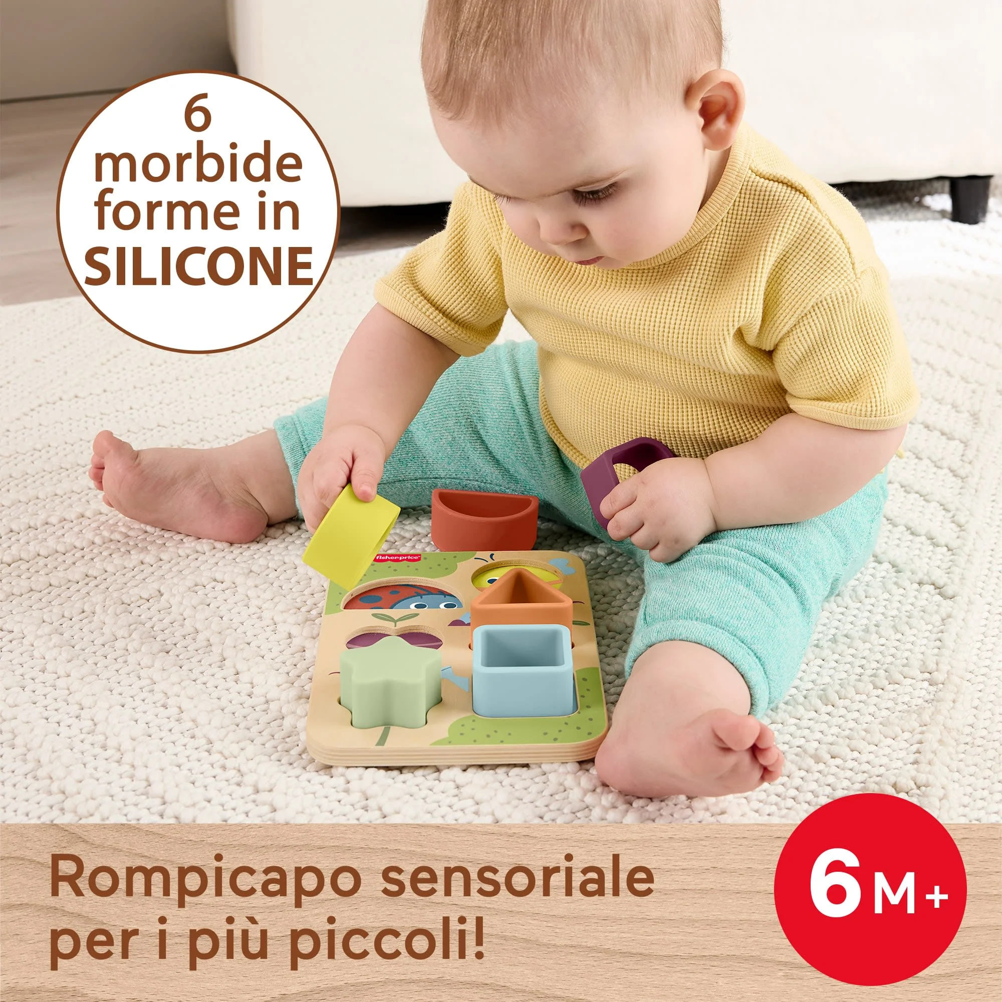 Fisher-Price Puzzle Trova E Cresci in Legno E Silicone, Giocattolo Cercaforme Per Bambini, 7 Pezzi - Image 2