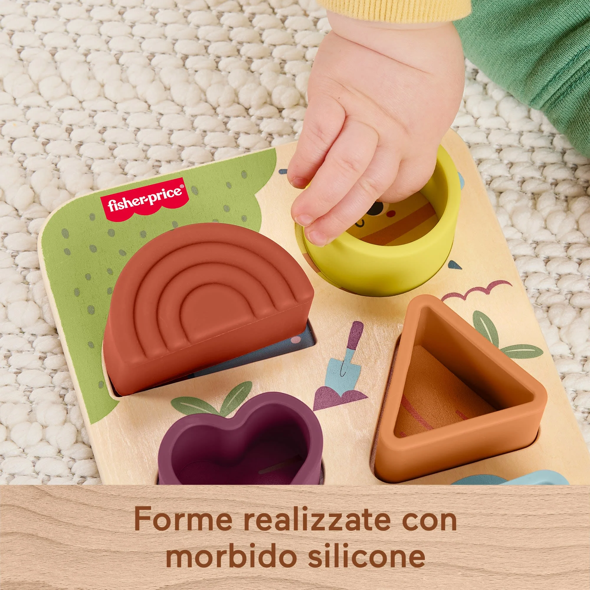 Fisher-Price Puzzle Trova E Cresci in Legno E Silicone, Giocattolo Cercaforme Per Bambini, 7 Pezzi - Image 4