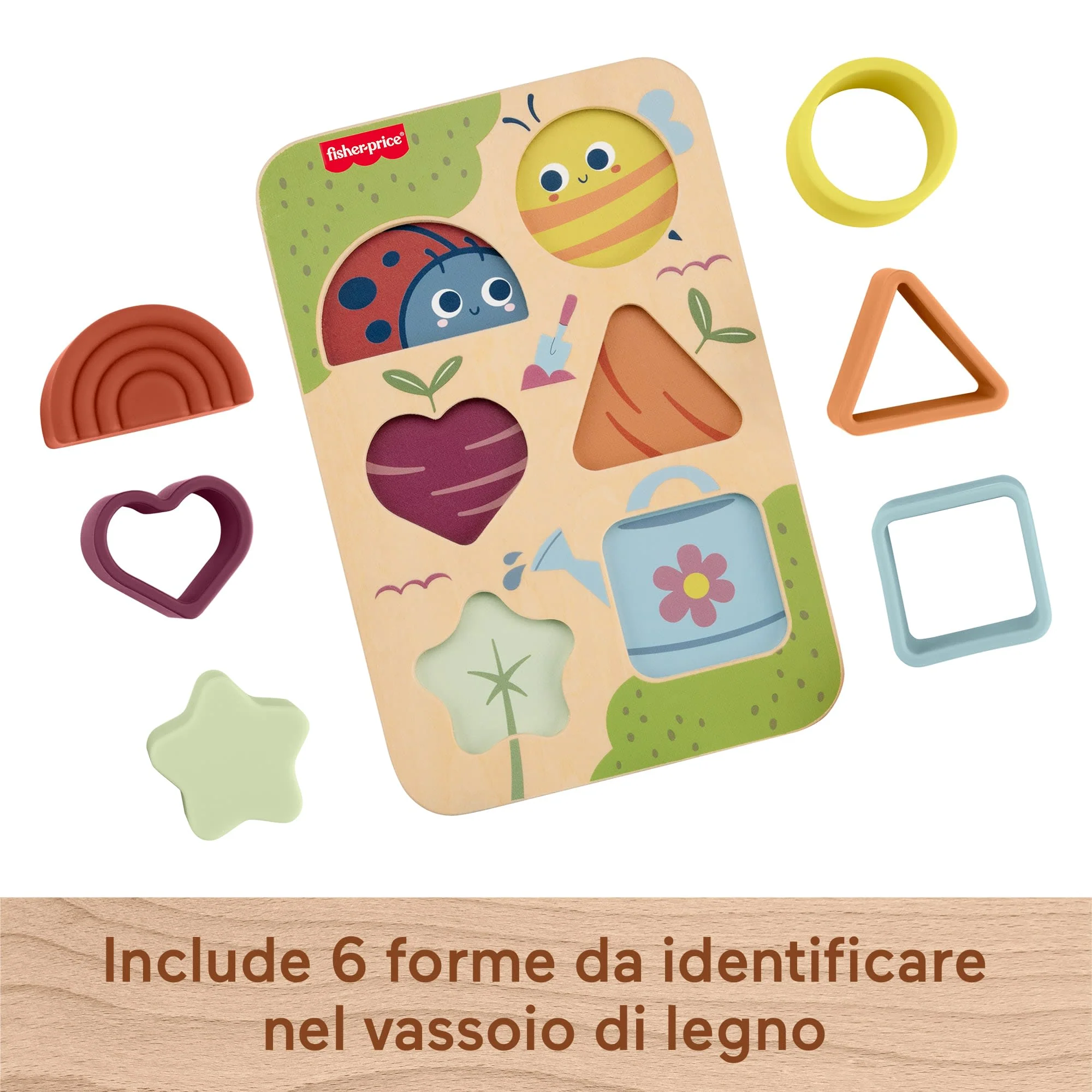 Fisher-Price Puzzle Trova E Cresci in Legno E Silicone, Giocattolo Cercaforme Per Bambini, 7 Pezzi - Image 5