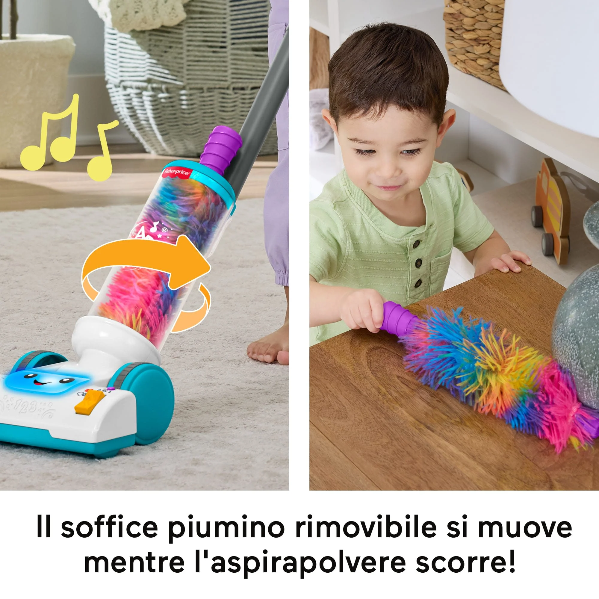 Fisher-Price Ridi E Impara Aspirapolvere 2 in 1 Giocattolo Musicale Per L'Apprendimento Per Bebè E Bambini, Versione Multilingue - Image 4