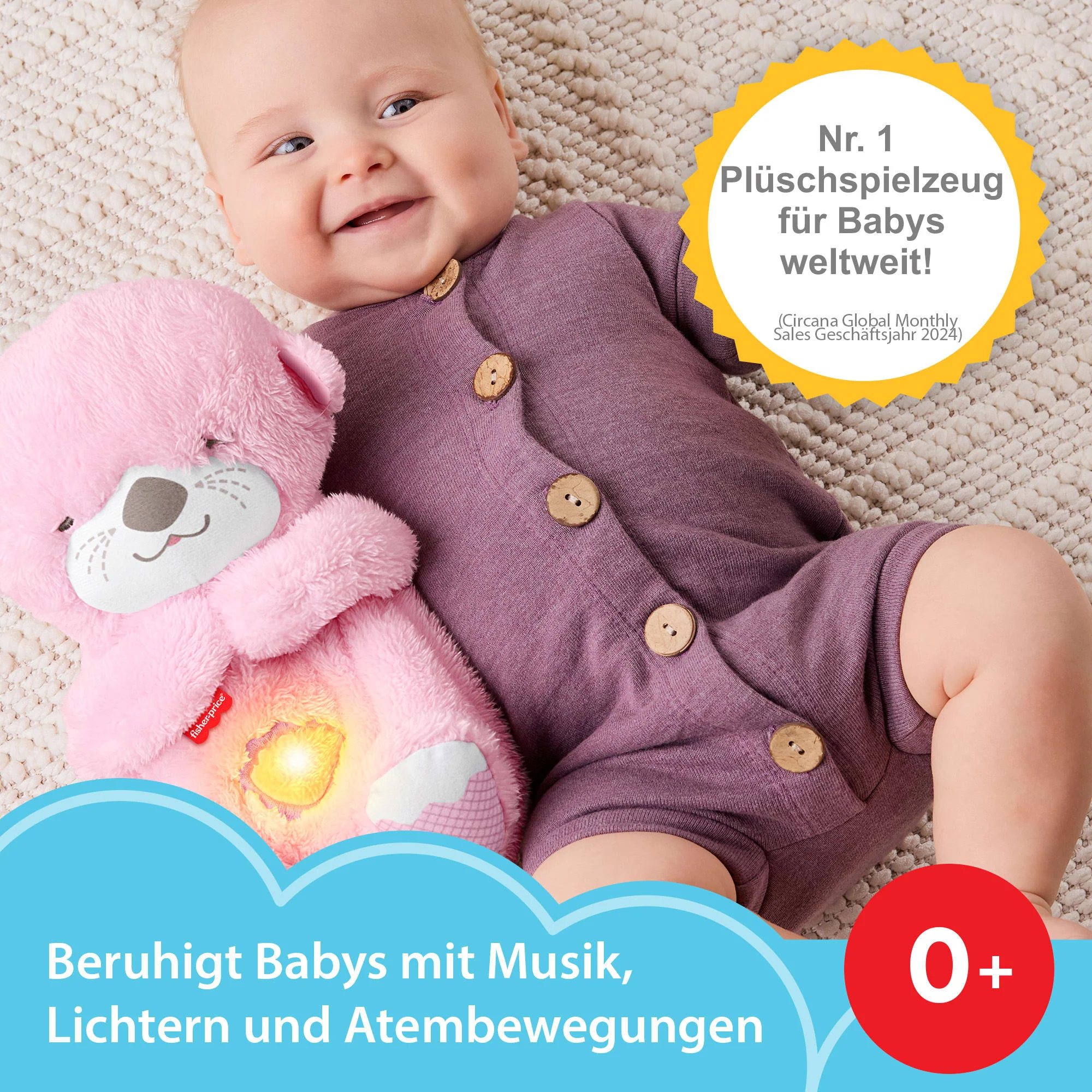 Fisher-Price Schlummer-Otter, Pinkes Plüschspielzeug Für Babys, Spieluhr Mit Atembewegungen - Image 2