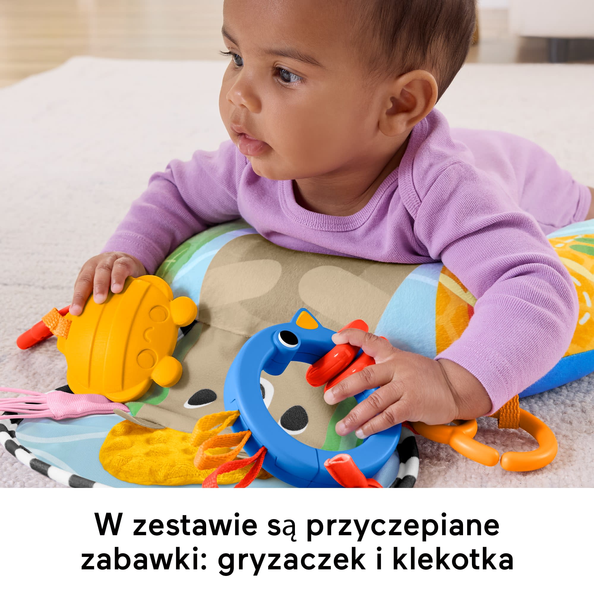 Fisher-Price Poduszeczka pod brzuszek Sensoryczne przygody + gryzaczek i grzechotka Aktywizująca zabawka sensoryczna dla niemowląt i noworodków 0+ - Image 4