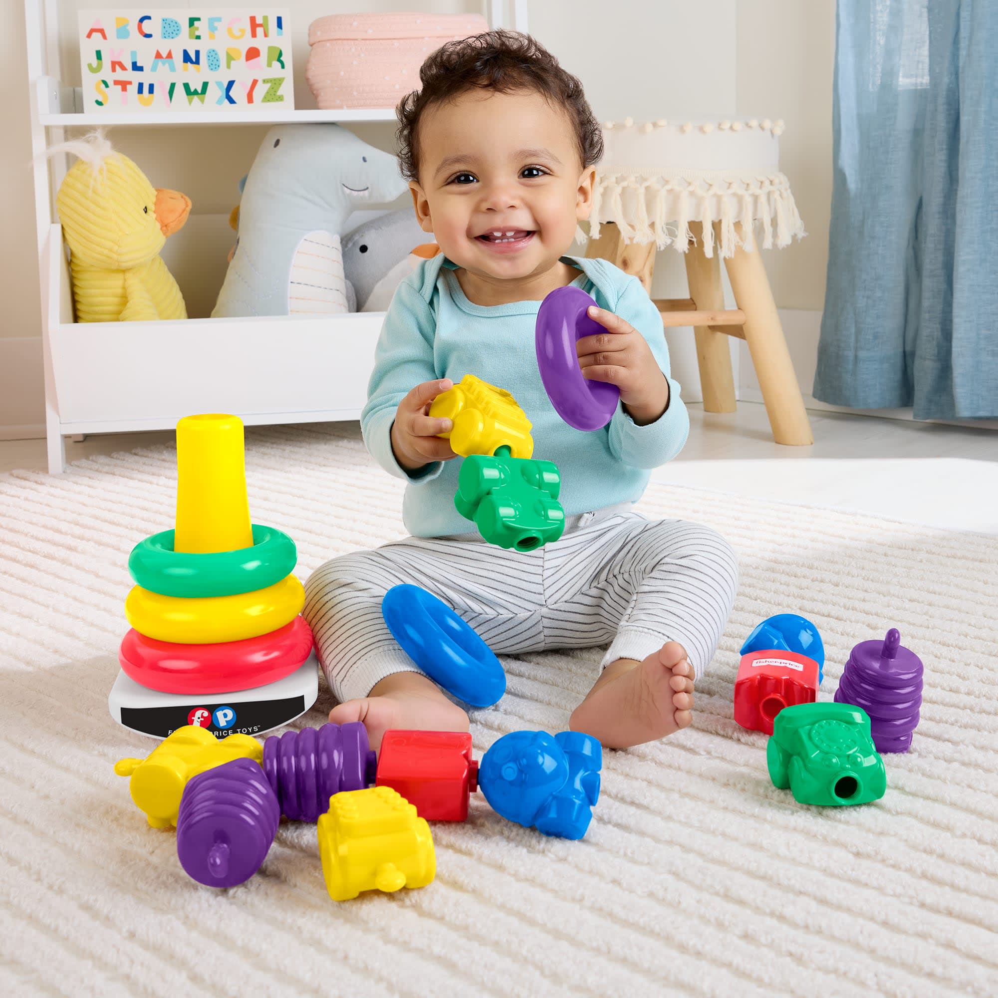 Fisher-Price Baby-Spielzeug Farbring-Pyramide Und Perlen Zum Zusammenstecken Set, Mattel Replay The Classics Kollektion - Image 2