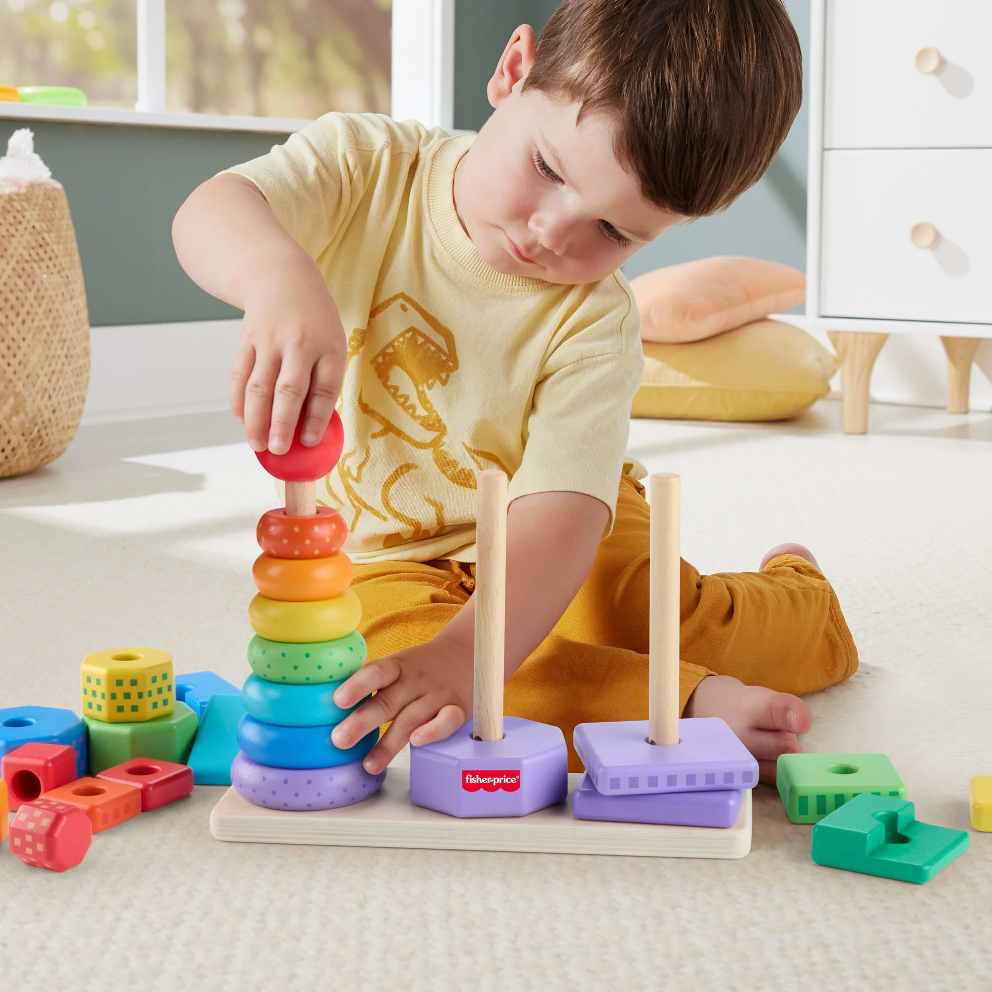 Fisher-Price Set Piramidi in Legno, Giocattolo Per La Abilità Motorie Complesse Per Bimbi Piccoli, 26 Pezzi in Legno - Image 2
