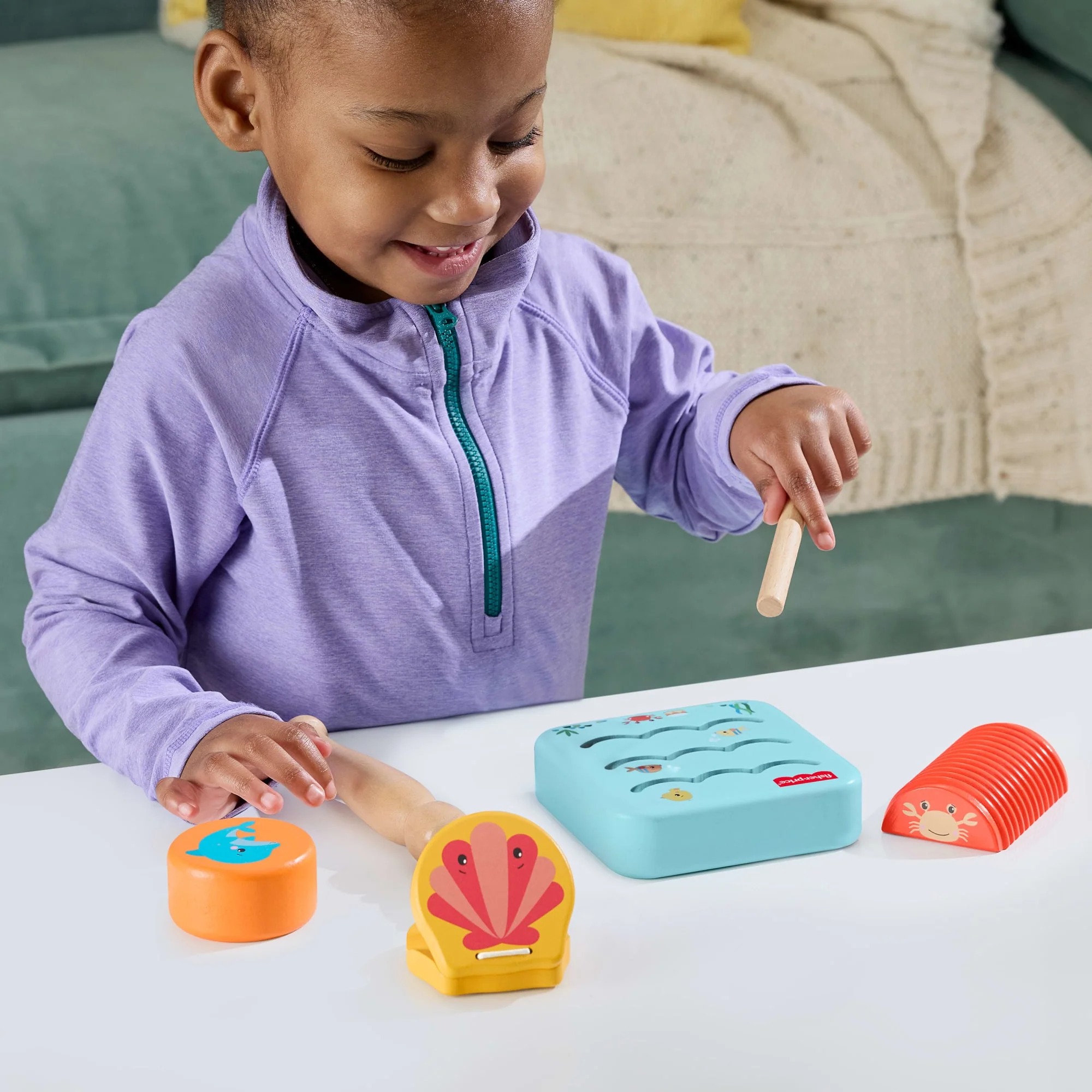 Fisher-Price Set Strumenti Musicali Dell'Oceano in Legno, Set Per Bimbi Piccoli E Bambini, 6 Pezzi in Legno - Image 2