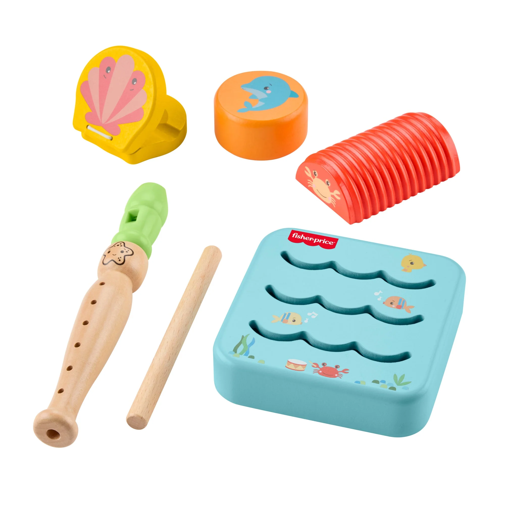 Fisher-Price Set Strumenti Musicali Dell'Oceano in Legno, Set Per Bimbi Piccoli E Bambini, 6 Pezzi in Legno - Image 4