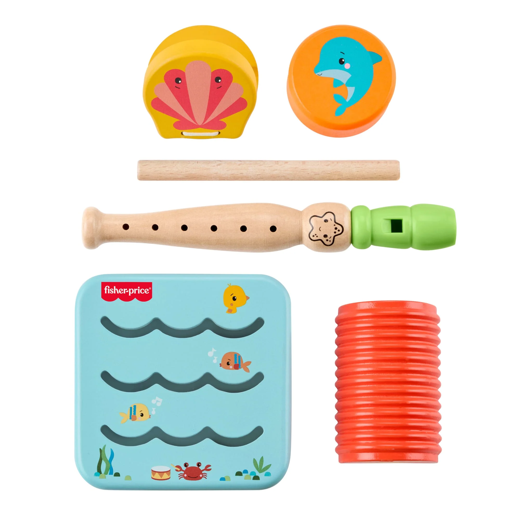 Fisher-Price Set Strumenti Musicali Dell'Oceano in Legno, Set Per Bimbi Piccoli E Bambini, 6 Pezzi in Legno - Image 5