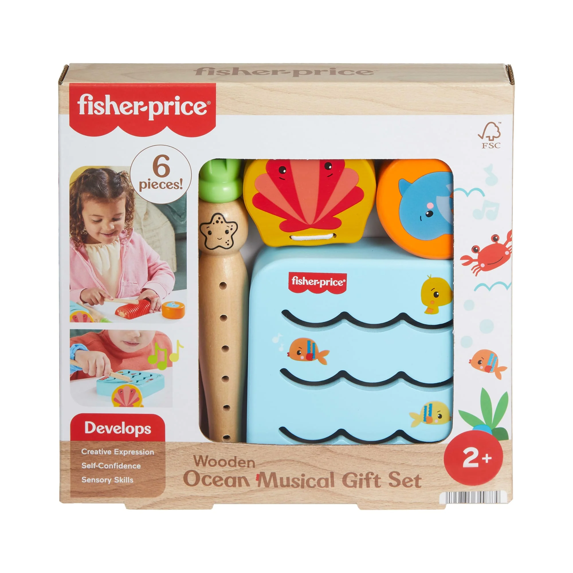 Fisher-Price Set Strumenti Musicali Dell'Oceano in Legno, Set Per Bimbi Piccoli E Bambini, 6 Pezzi in Legno - Image 6