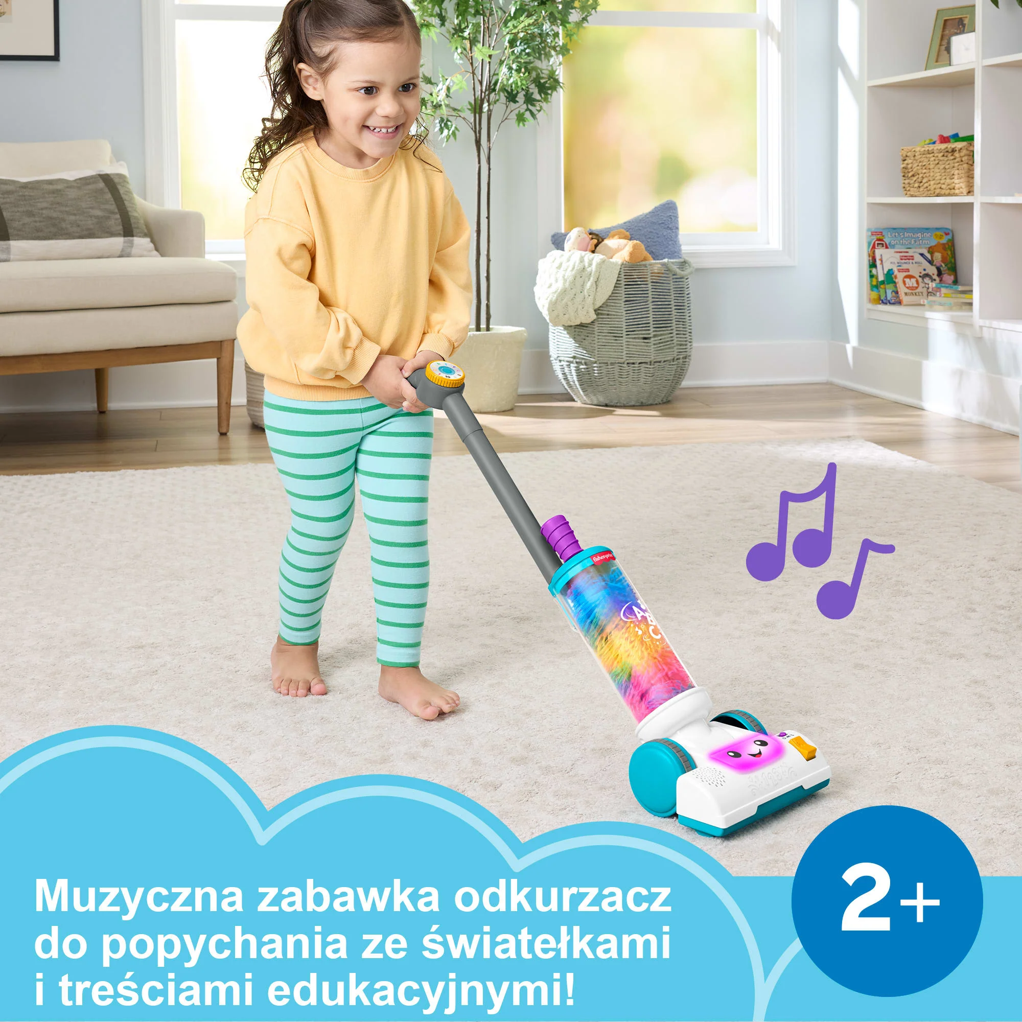 Fisher-Price „Ucz się i śmiej!” Odkurzacz Malucha 2 w 1 Edukacyjna zabawka interaktywna dla dzieci 2+ Polska wersja językowa - Image 2