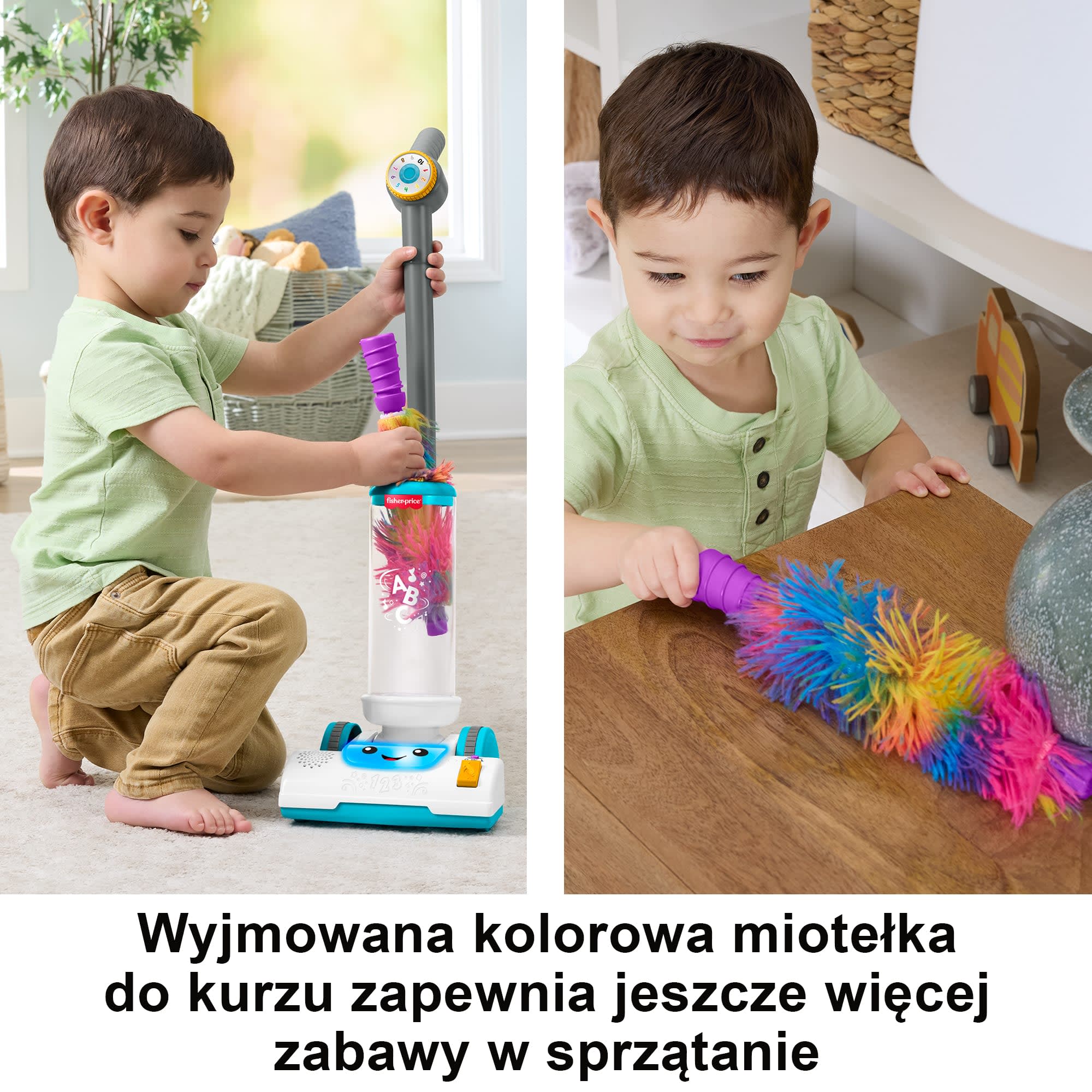 Fisher-Price „Ucz się i śmiej!” Odkurzacz Malucha 2 w 1 Edukacyjna zabawka interaktywna dla dzieci 2+ Polska wersja językowa - Image 3