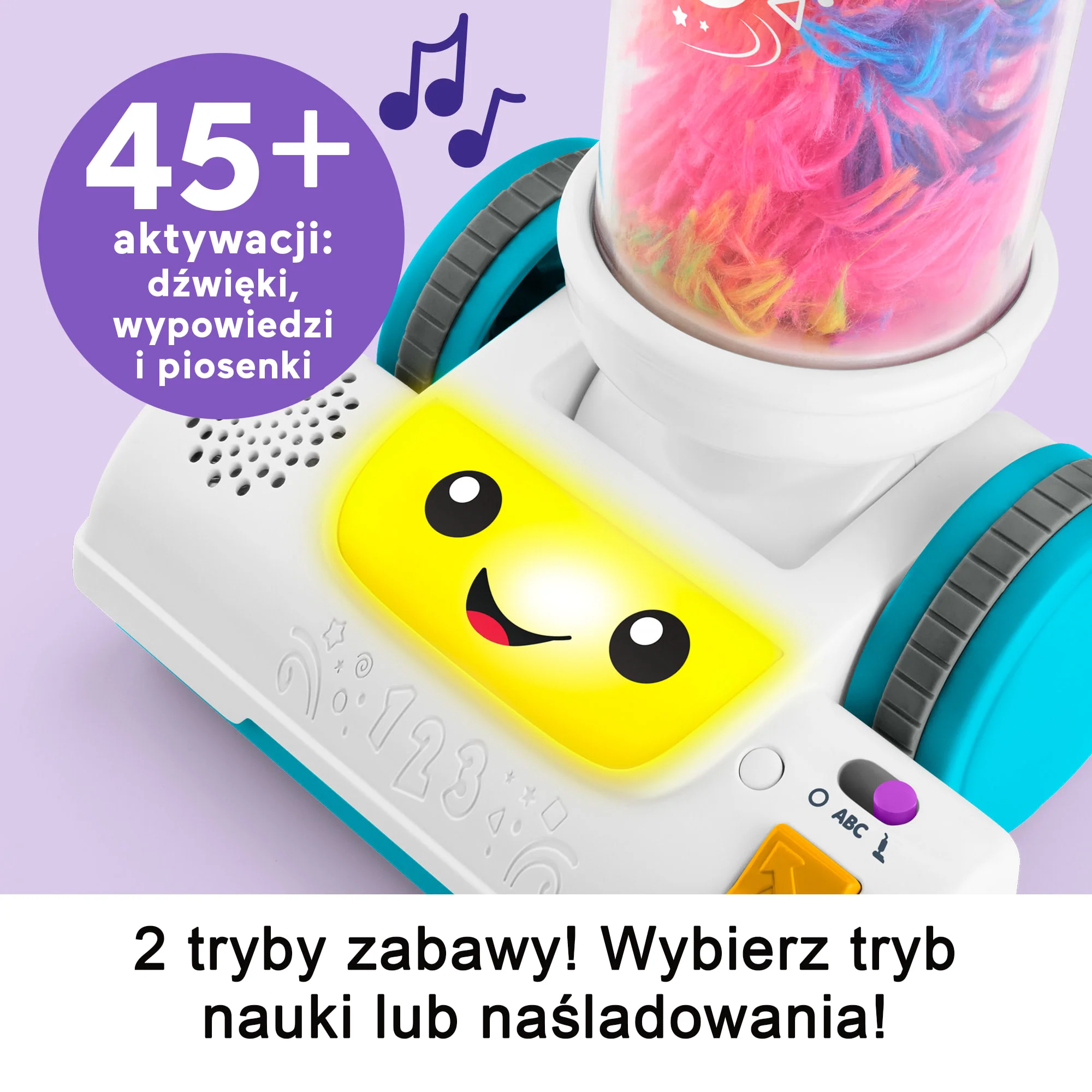 Fisher-Price „Ucz się i śmiej!” Odkurzacz Malucha 2 w 1 Edukacyjna zabawka interaktywna dla dzieci 2+ Polska wersja językowa - Image 5