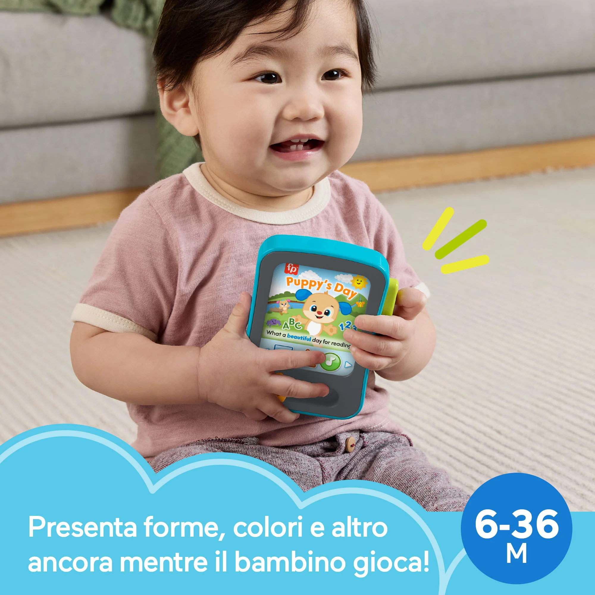 Tablet Delle Storie Di Cagnolino Fisher-Price Ridi E Impara Per Neonati, Giocattolo Elettronico Per L'Apprendimento, Con Musica E Luci, Versione Multilingue - Image 2