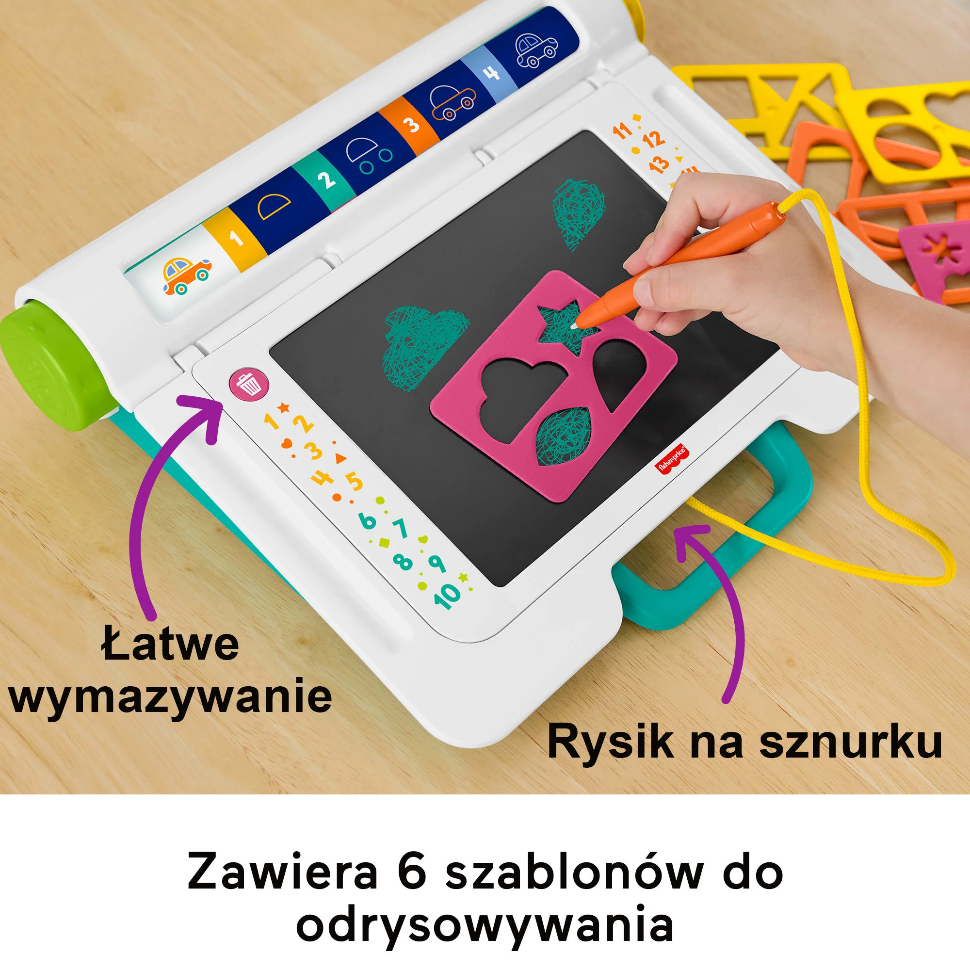 Fisher-Price Tabliczka znikopis „Rysuj i ucz się” Tablica do rysowania Zabawka edukacyjna Zestaw 3+ - Image 3