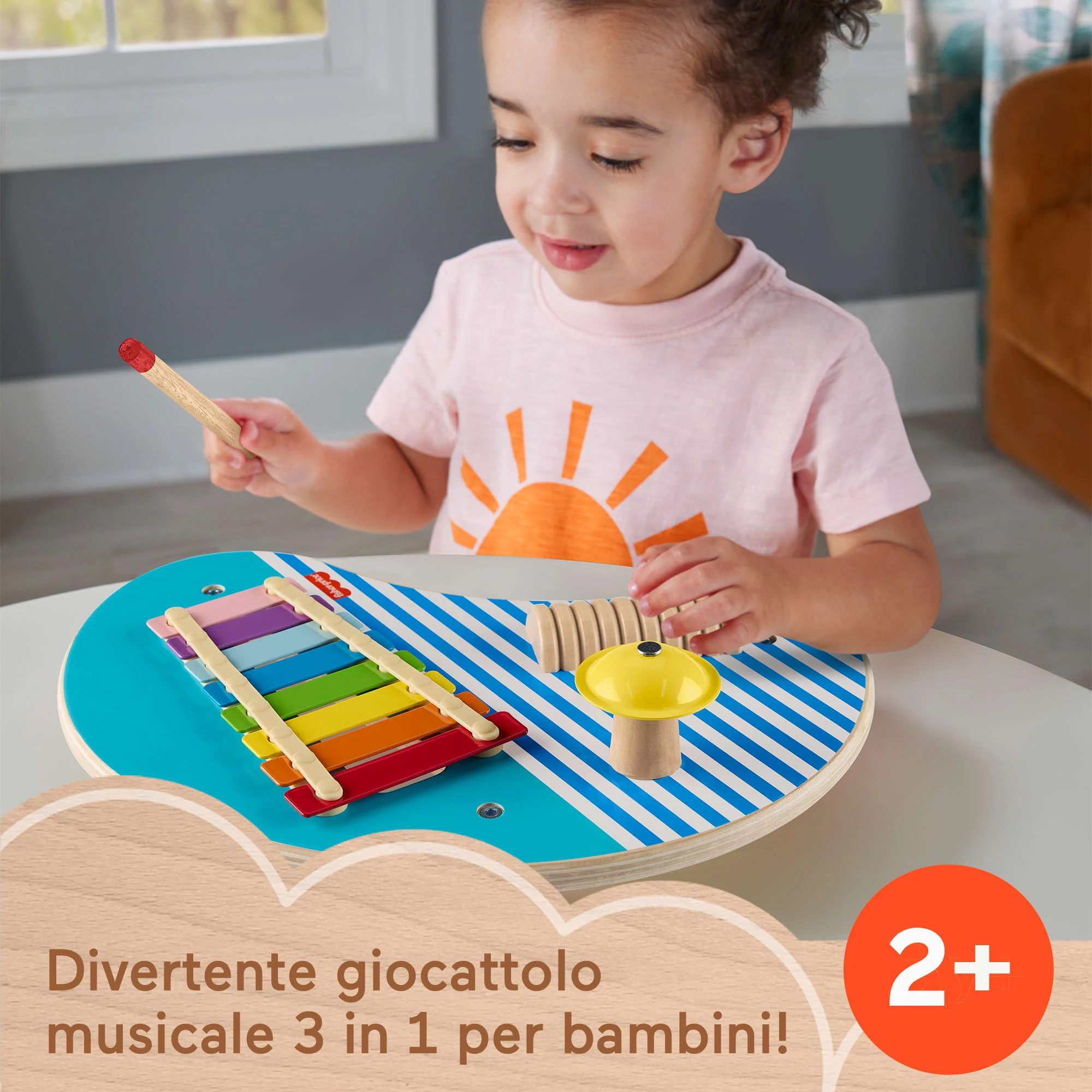 Fisher-Price Tavolino Musicale In Legno Con Strumenti A Percussione, 3 Pezzi - Image 2