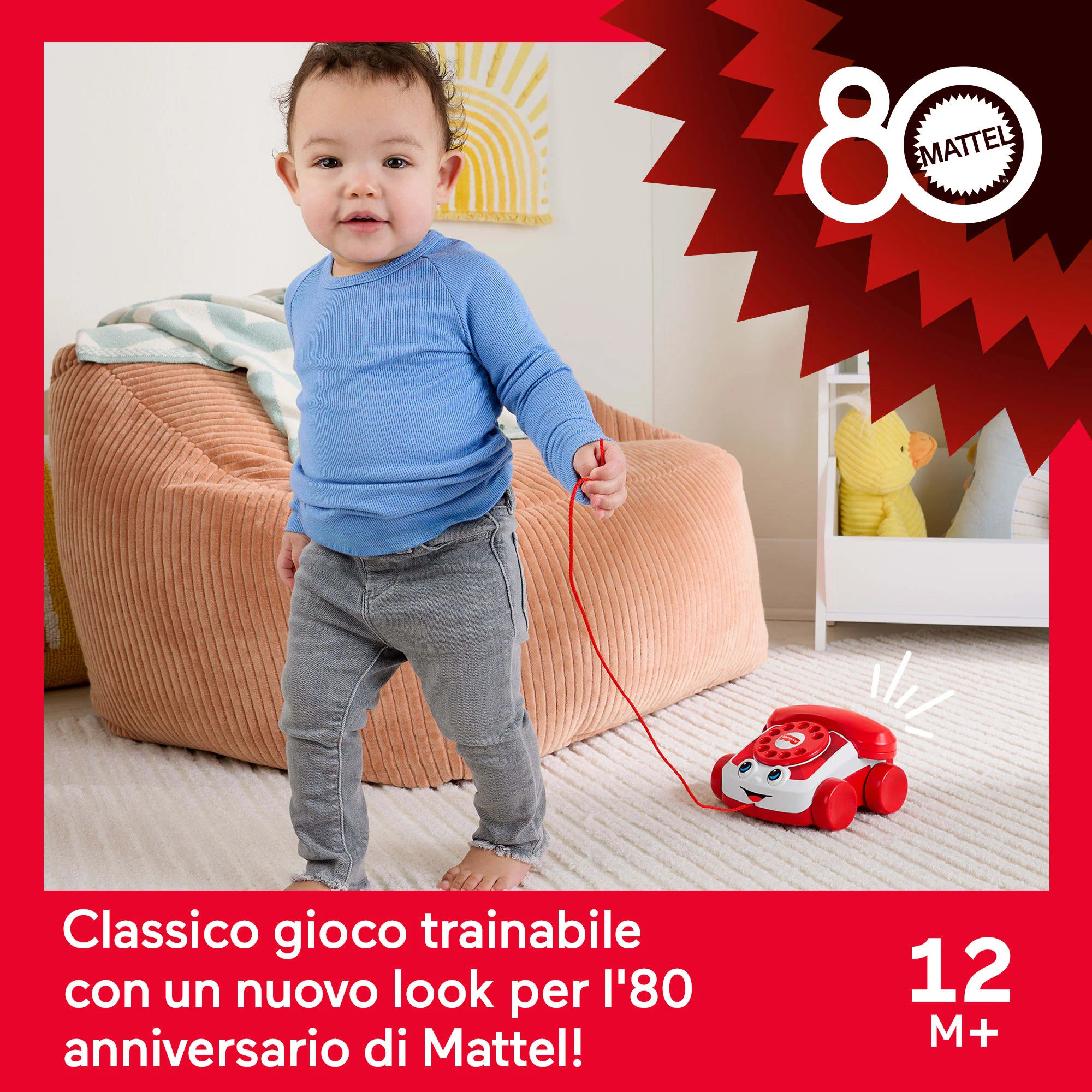 Fisher-Price Telefono Chiacchierone Rosso, Giocattolo Trainabile Per Neonati E Bimbi, Edizione Mattel 80 Anniversario - Image 2