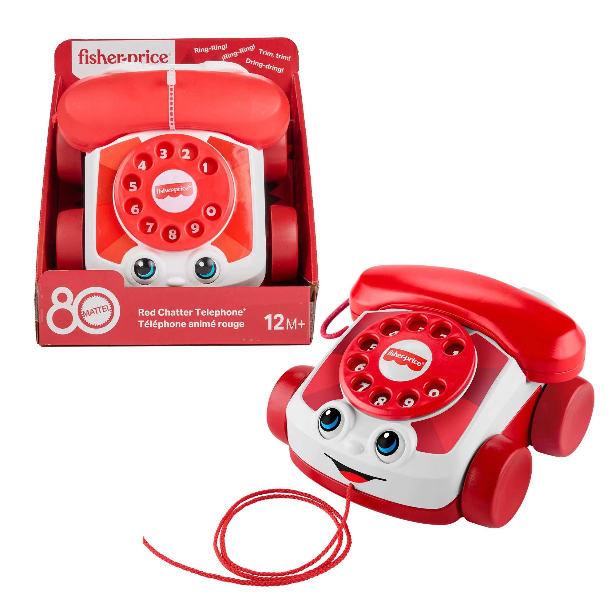 Teléfono Rojo Parlanchín De Juguete Para Arrastrar De Fisher-Price, Para Bebés Y Niños Pequeños, Edición Del 80 Aniversario De Mattel