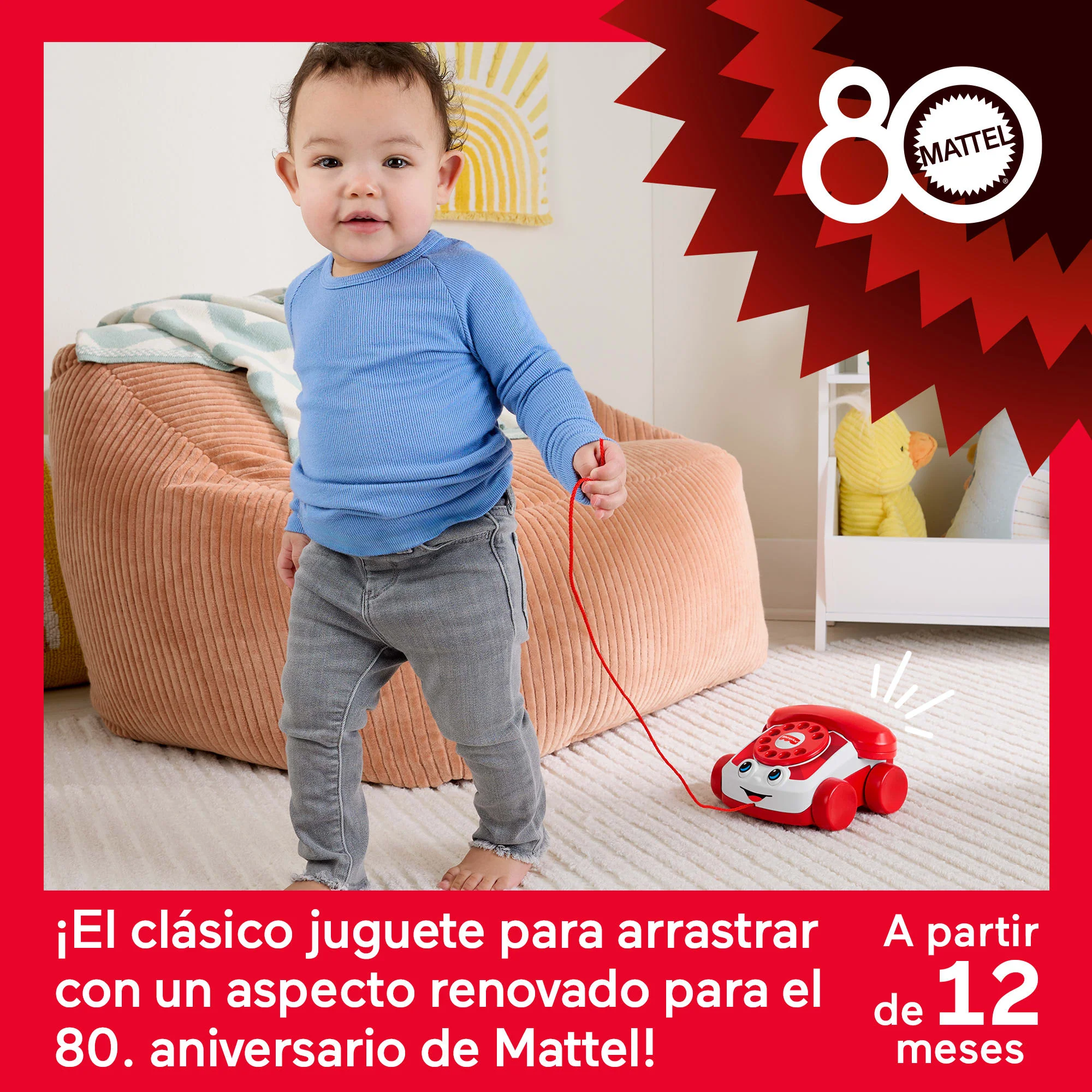 Teléfono Rojo Parlanchín De Juguete Para Arrastrar De Fisher-Price, Para Bebés Y Niños Pequeños, Edición Del 80 Aniversario De Mattel - Image 2
