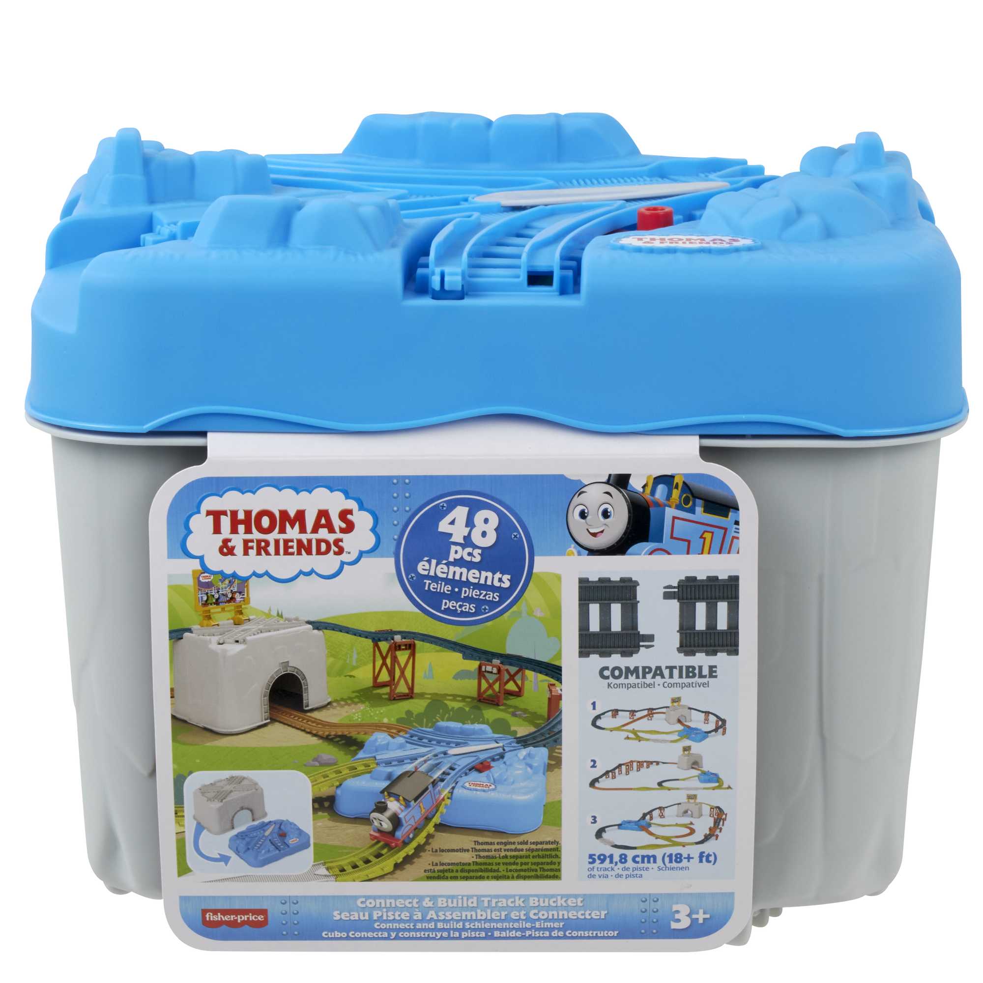 Thomas & Friends Train Tracks Set, Connect & Build Track Bucket, 34-Piece Preschool Toy - Image 6