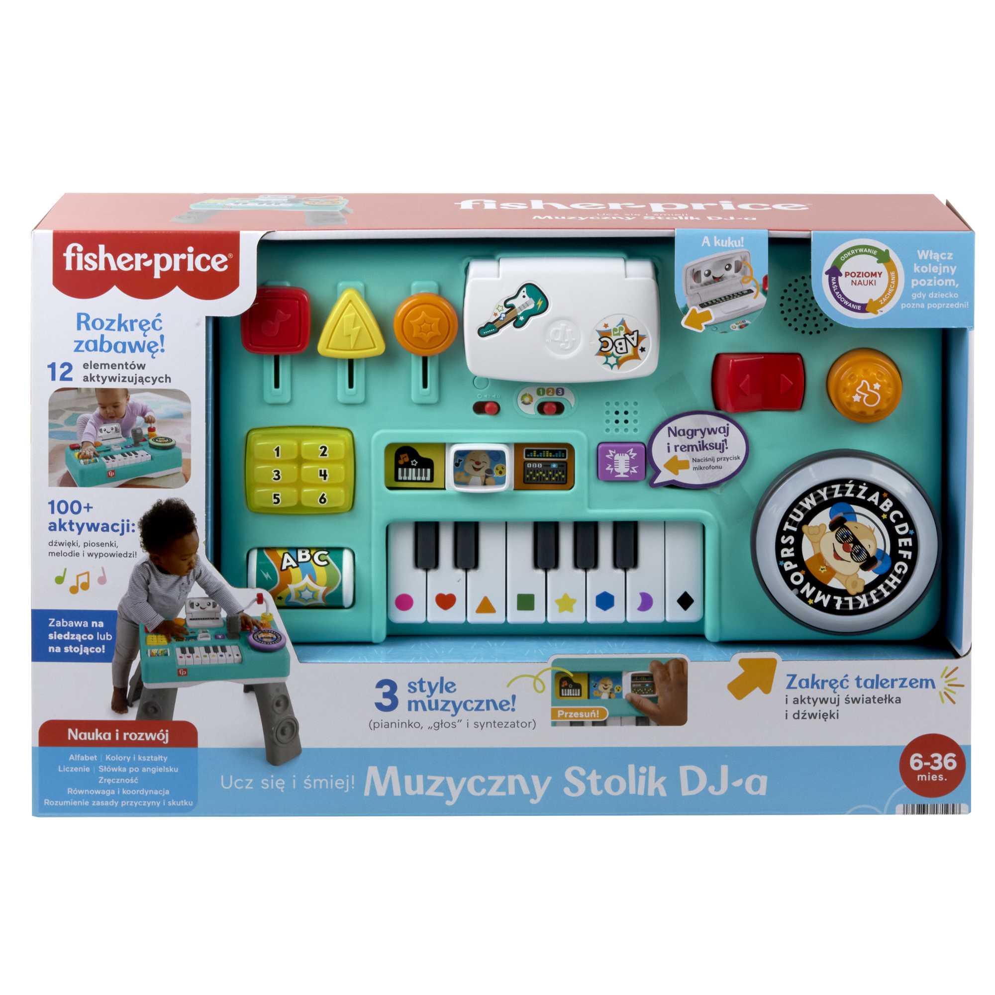 Fisher-Price „Ucz się i śmiej!” Muzyczny Stolik DJ-a Poziomy Nauki Zabawka edukacyjna dla dzieci Polska wersja językowa - Image 6