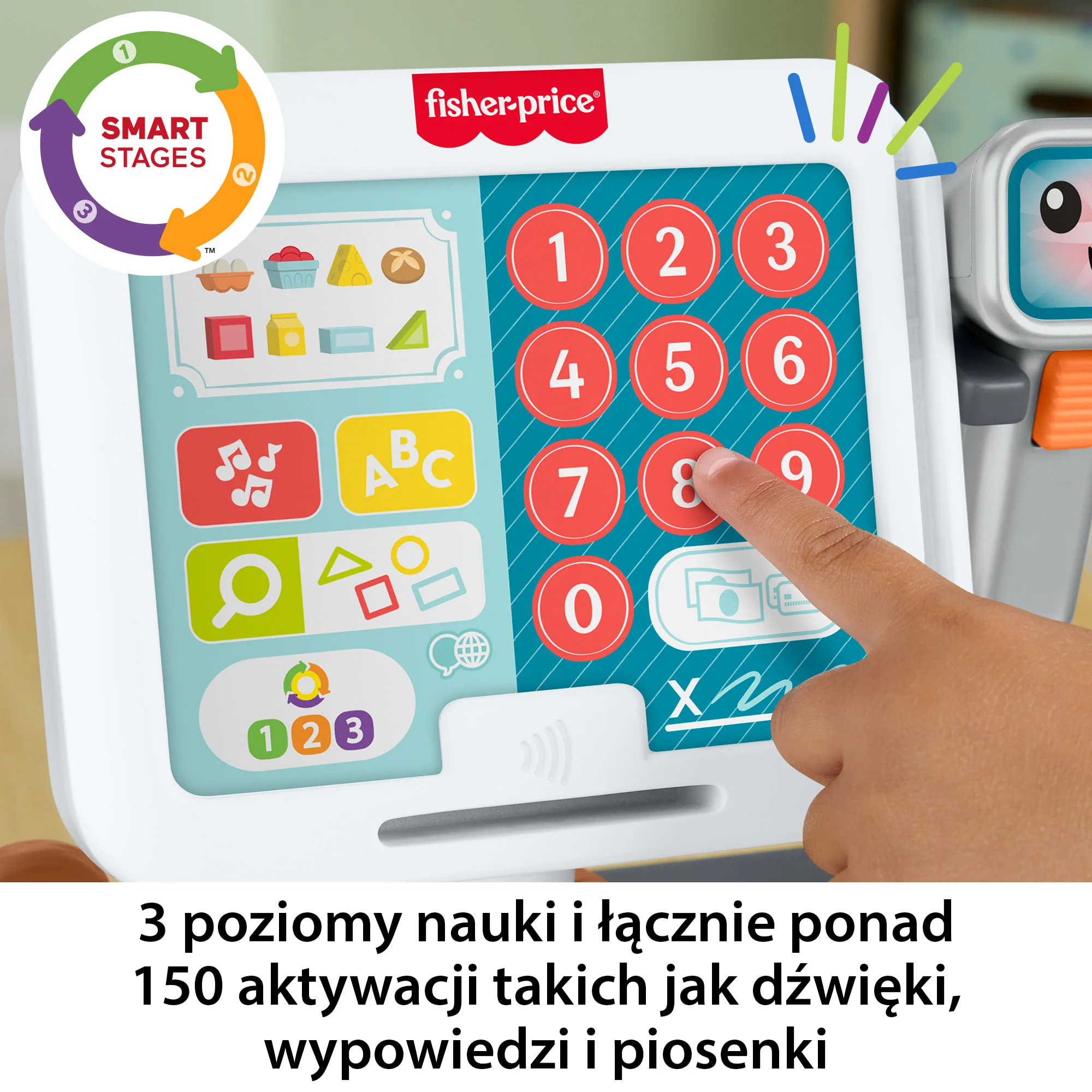 Fisher-Price „Ucz się i śmiej” Sklepik – Kasa fiskalna „Kupuj i skanuj” Zabawka interaktywna 2+ Wersja wielojęzykowa - Image 4