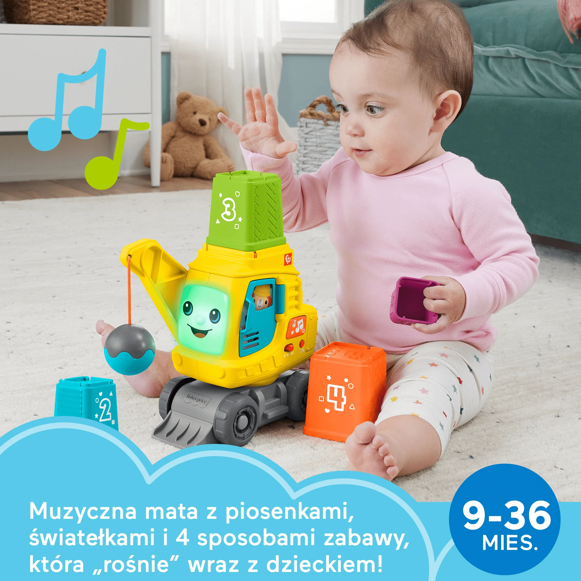 Fisher-Price Wesoły dźwig „Układaj i licz” Zabawka edukacyjna (Wersja wielojęzyczna z polskim) - Image 2