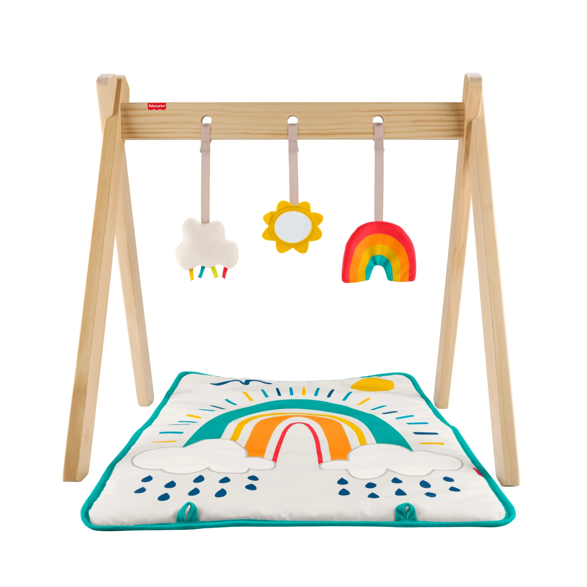 Fisher-Price Wooden Activity Gym, Wood Frame With 3 Sensory Toys & Mat For Newborn Babies - Image 6