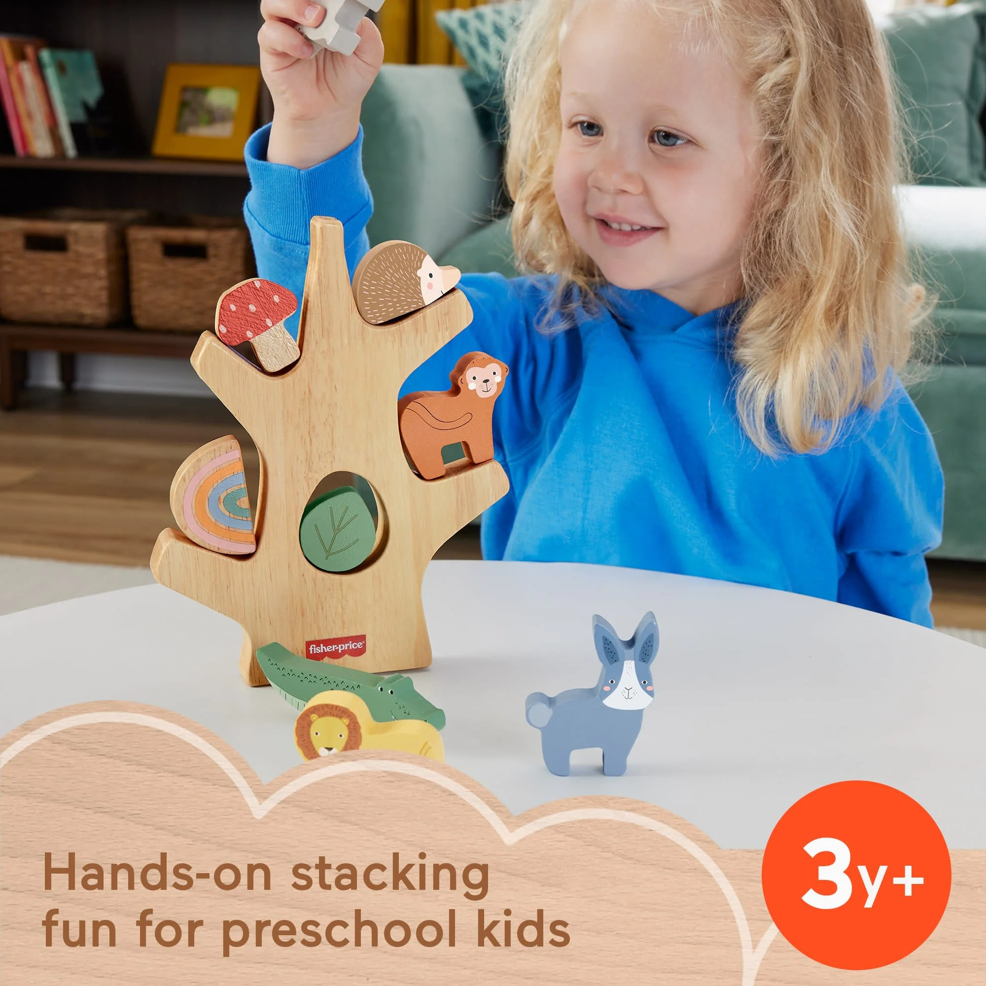 Fisher-Price Wooden Balance Tree Preschool Stacking Activity Toy, 10 Wood Pieces - Image 2