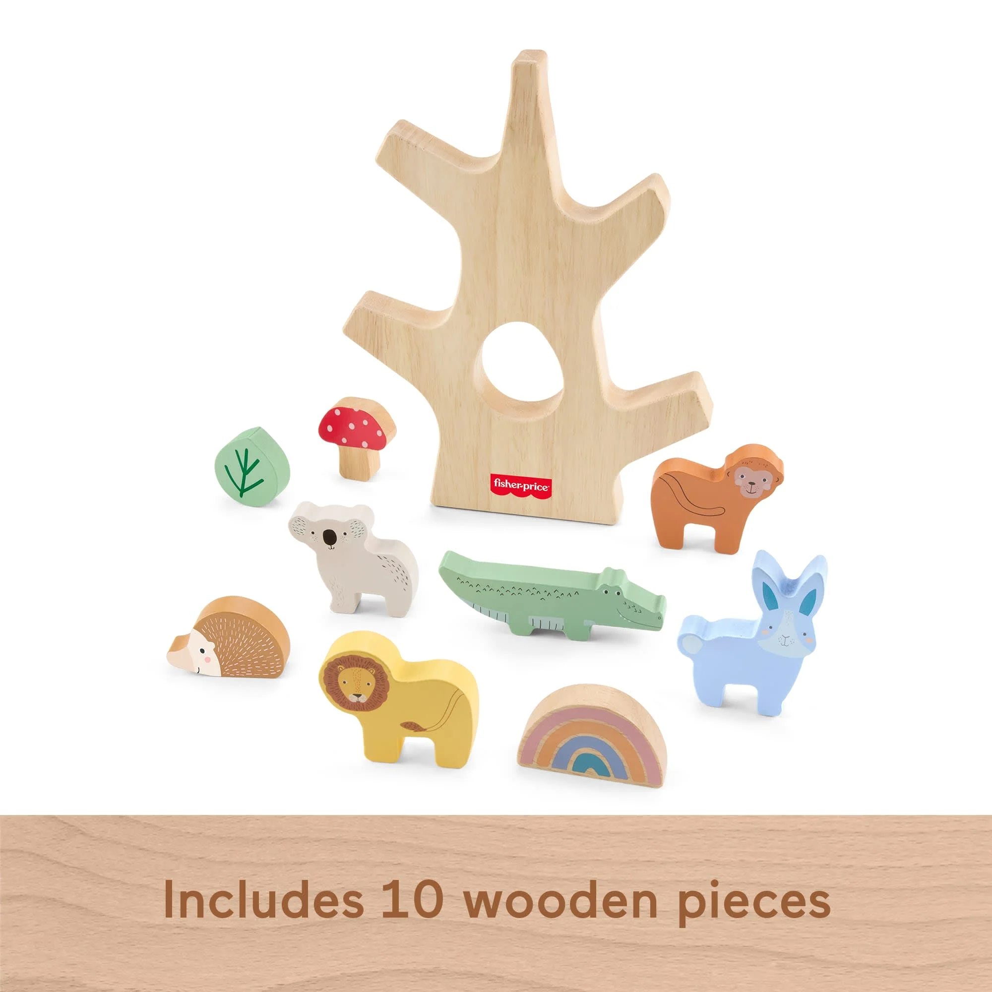 Fisher-Price Wooden Balance Tree Preschool Stacking Activity Toy, 10 Wood Pieces - Image 5