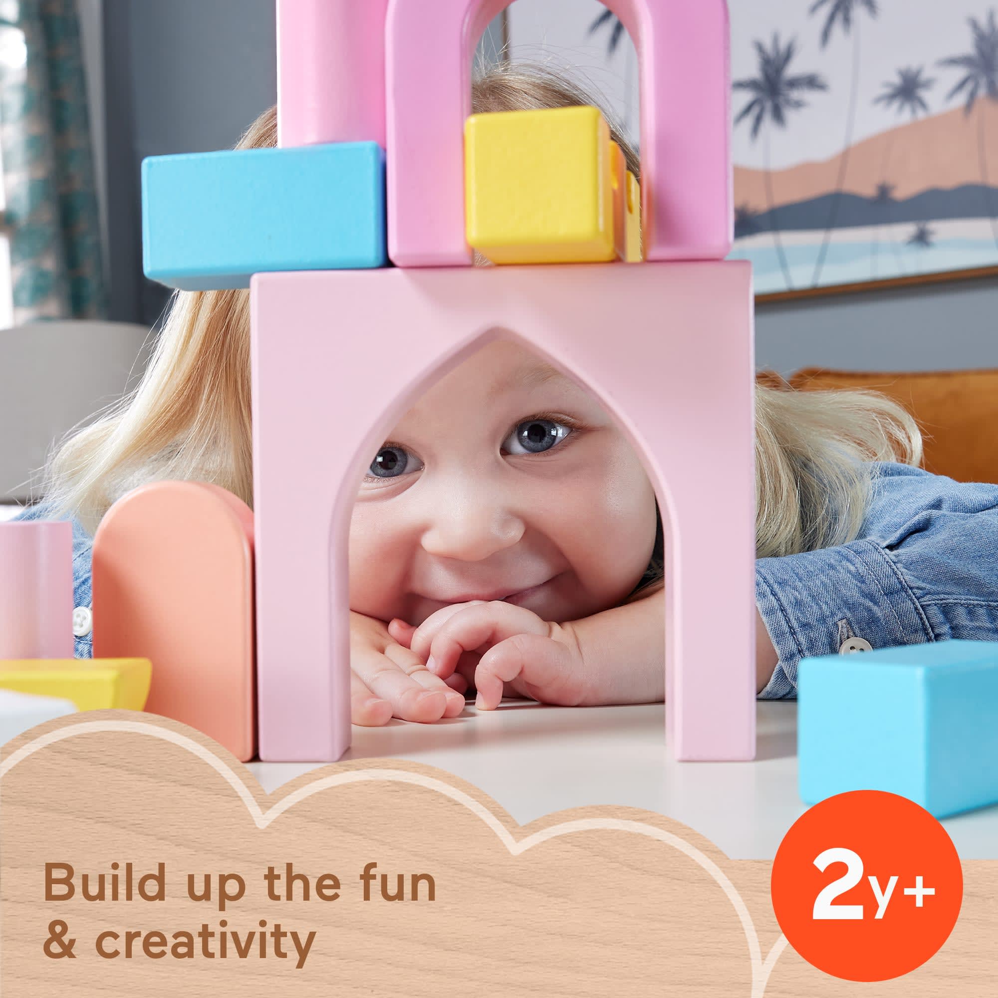Fisher-Price Wooden Castle Block Set Toddler Stacking Toy, 28 Wood Pieces - Image 2