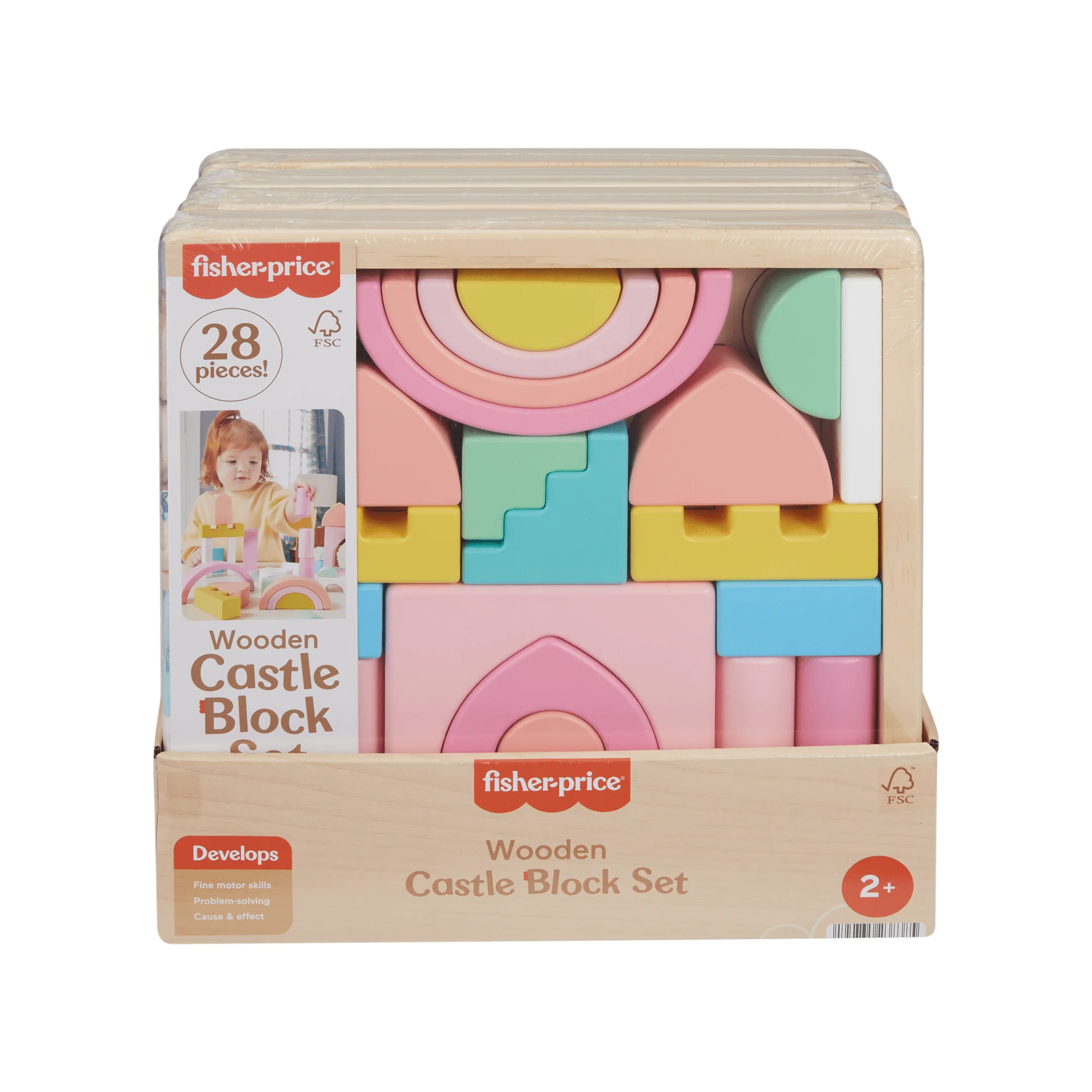 Fisher-Price Wooden Castle Block Set Toddler Stacking Toy, 28 Wood Pieces - Image 6