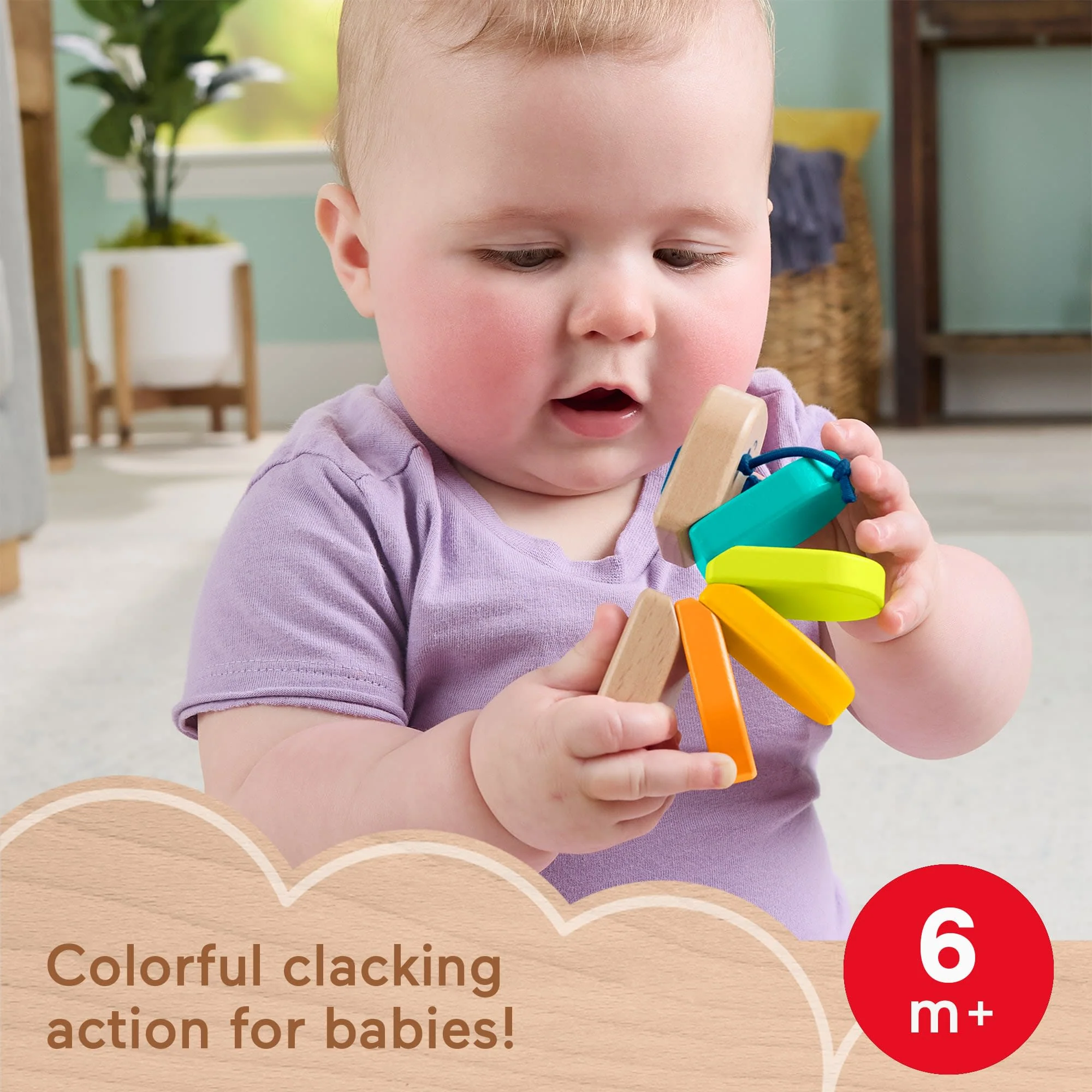 Fisher-Price Wooden Clacker Caterpillar Developmental Activity Rattle Toy For Baby, 1 Wood Piece - Image 2
