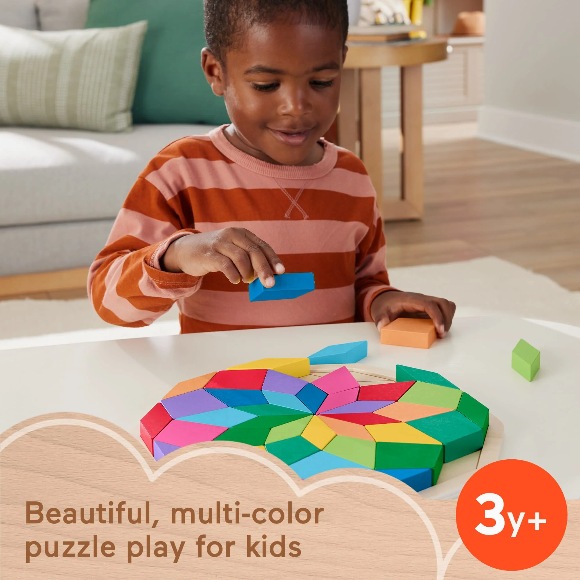 Fisher-Price Wooden Mandala Geometric Puzzle For Toddlers & Kids, 40 Wood Pieces - Image 2