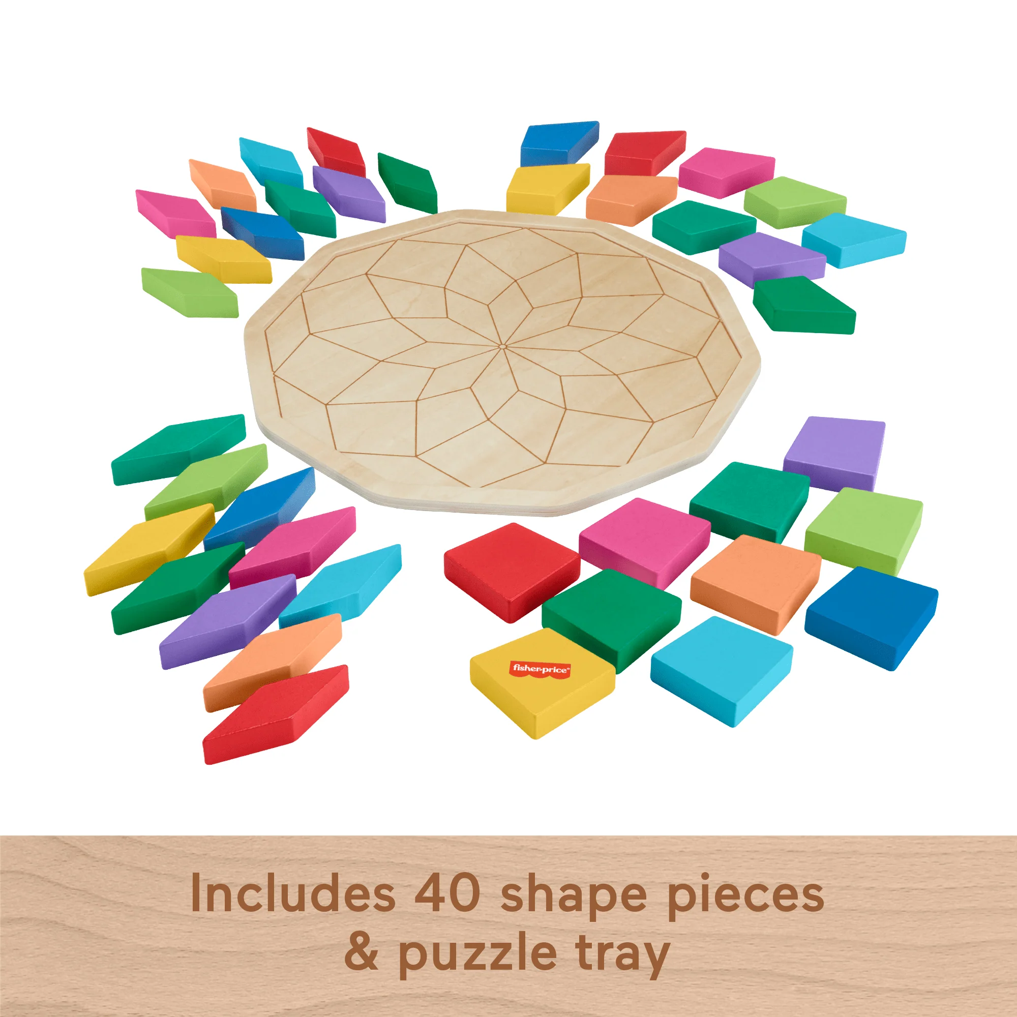 Fisher-Price Wooden Mandala Geometric Puzzle For Toddlers & Kids, 40 Wood Pieces - Image 4