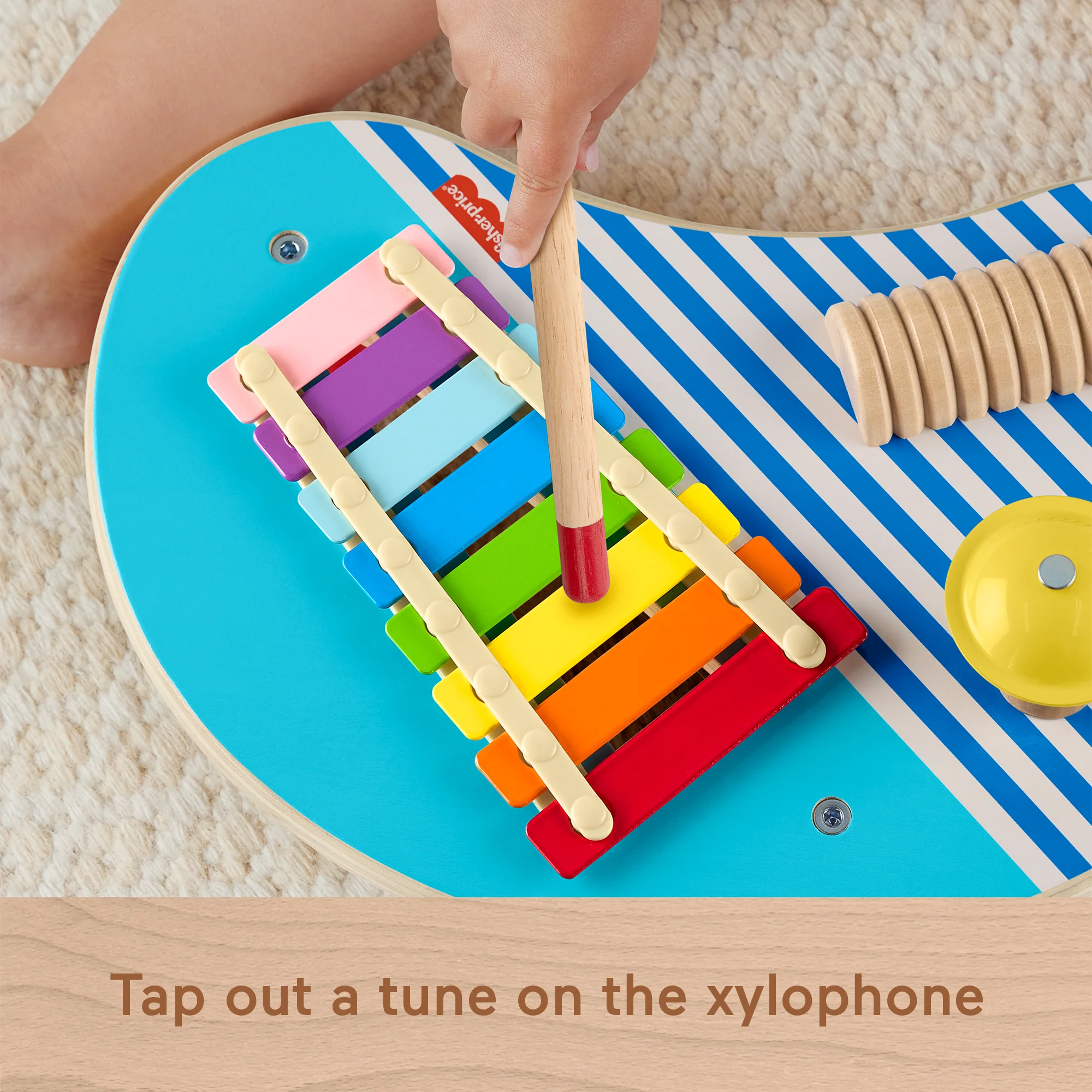 Fisher-Price Wooden Musical Table With Percussion Instrument Toys, 3 Wood Pieces - Image 3